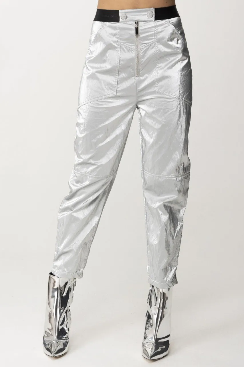 Pantaloni boyfriend metallizzati Argento