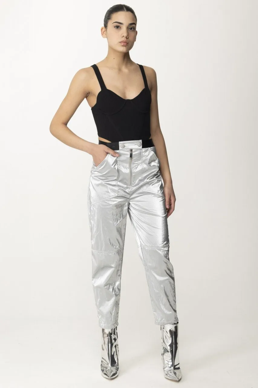 Pantaloni boyfriend metallizzati Argento