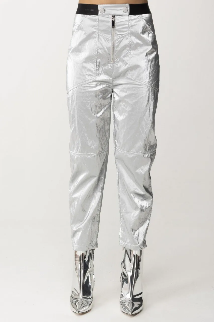 Pantaloni boyfriend metallizzati Argento