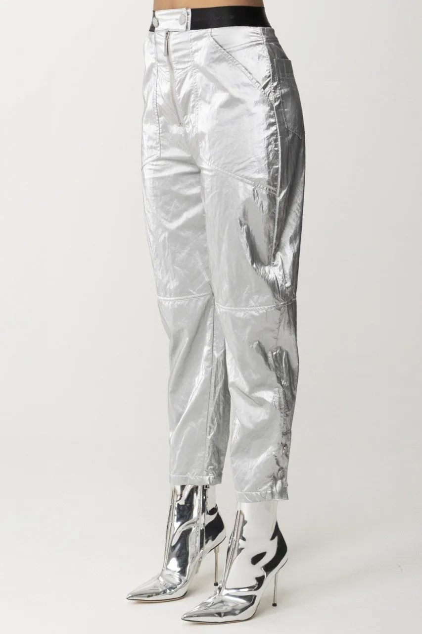 Pantaloni boyfriend metallizzati Argento