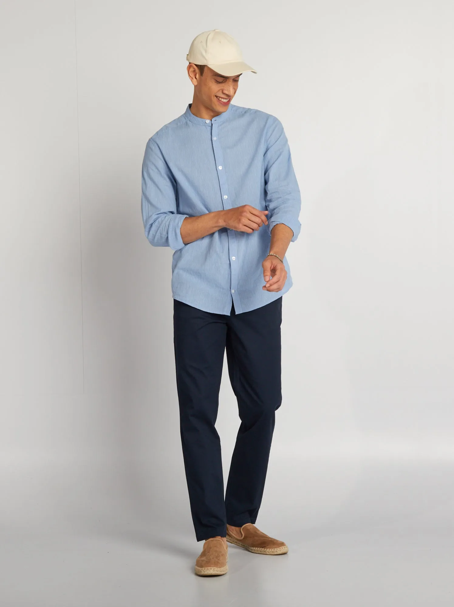 Pantaloni chino con vita elasticizzata - BLU