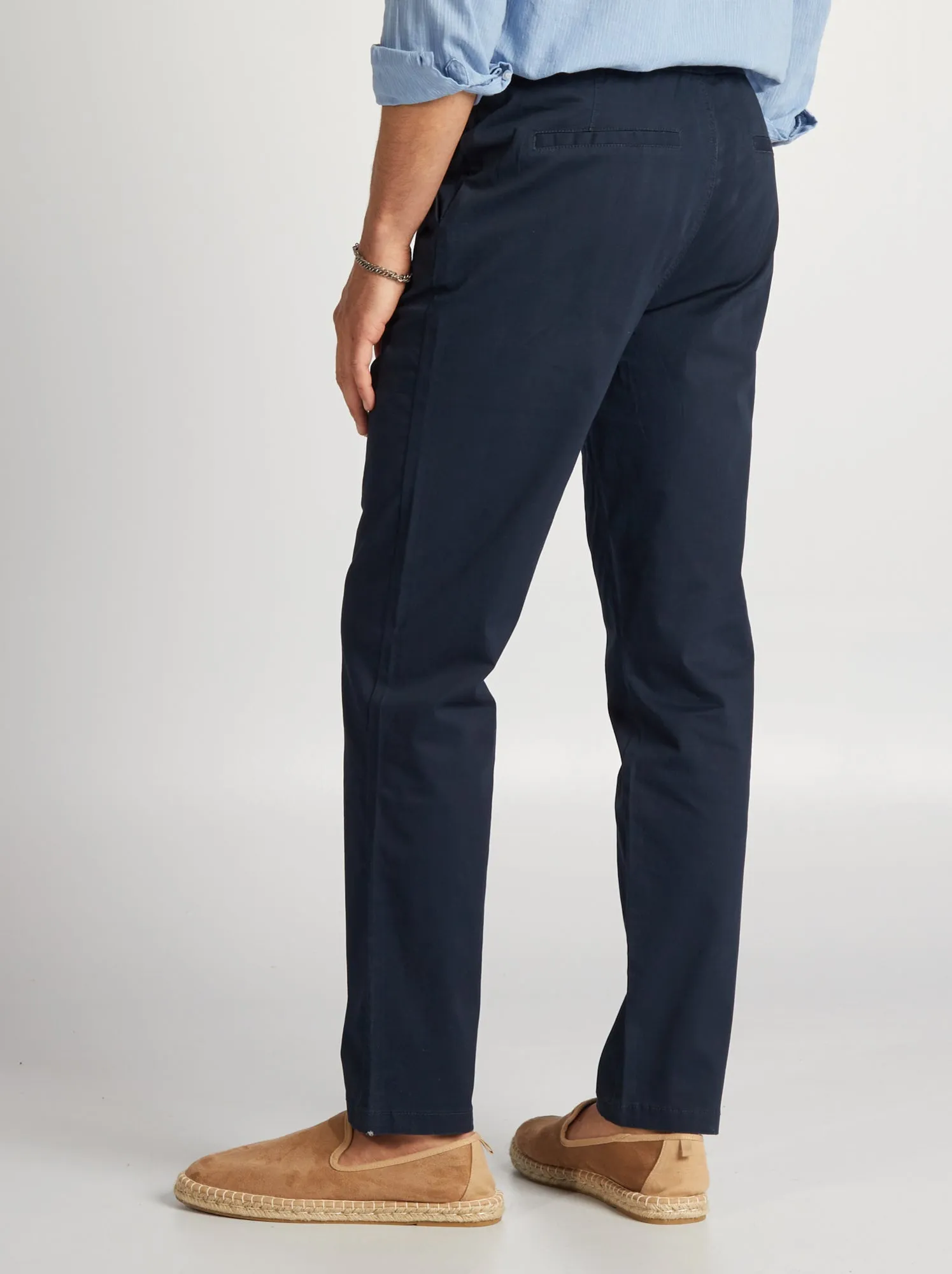 Pantaloni chino con vita elasticizzata - BLU