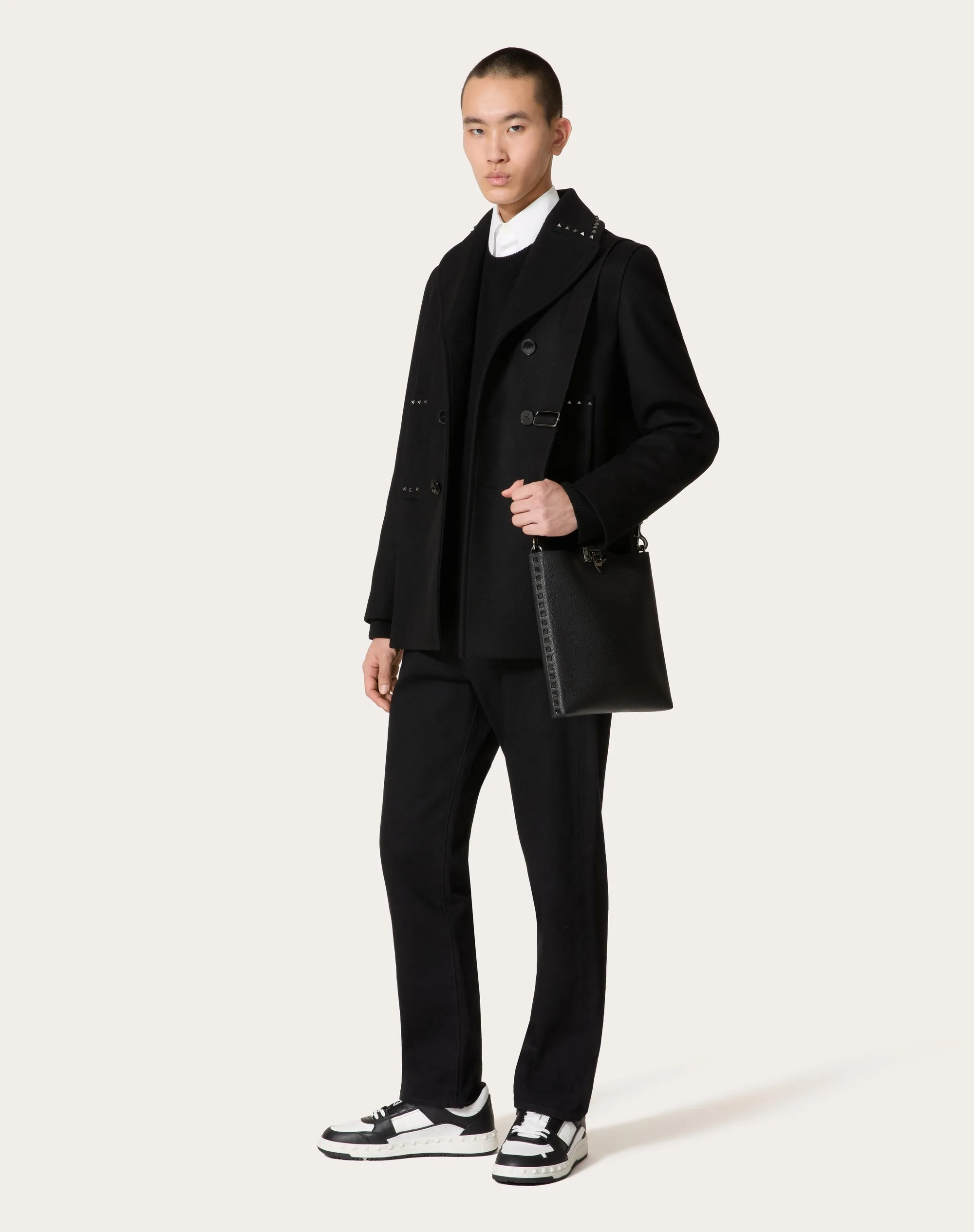PEACOAT IN PANNO DI LANA CON BORCHIE BLACK UNTITLED
