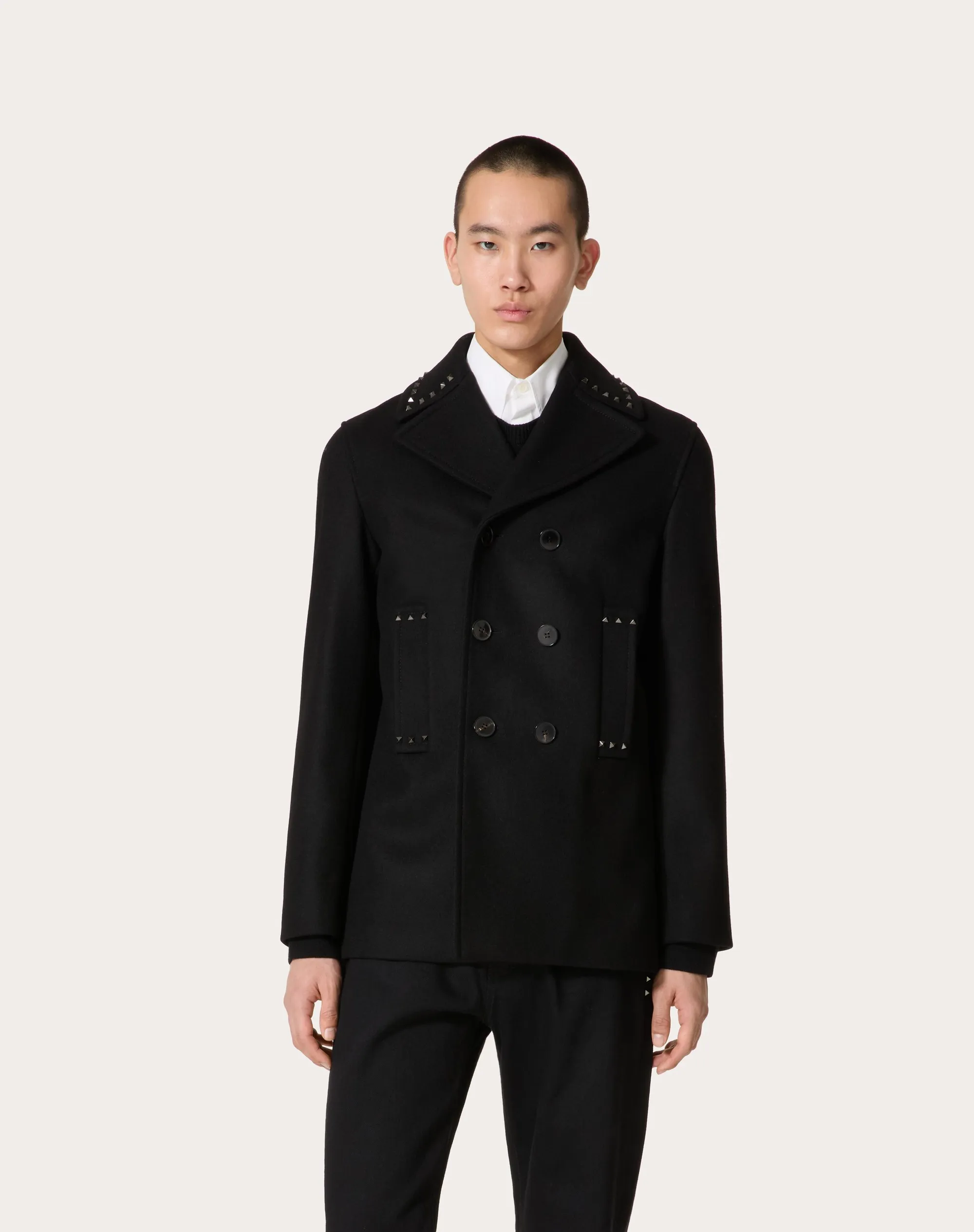 PEACOAT IN PANNO DI LANA CON BORCHIE BLACK UNTITLED
