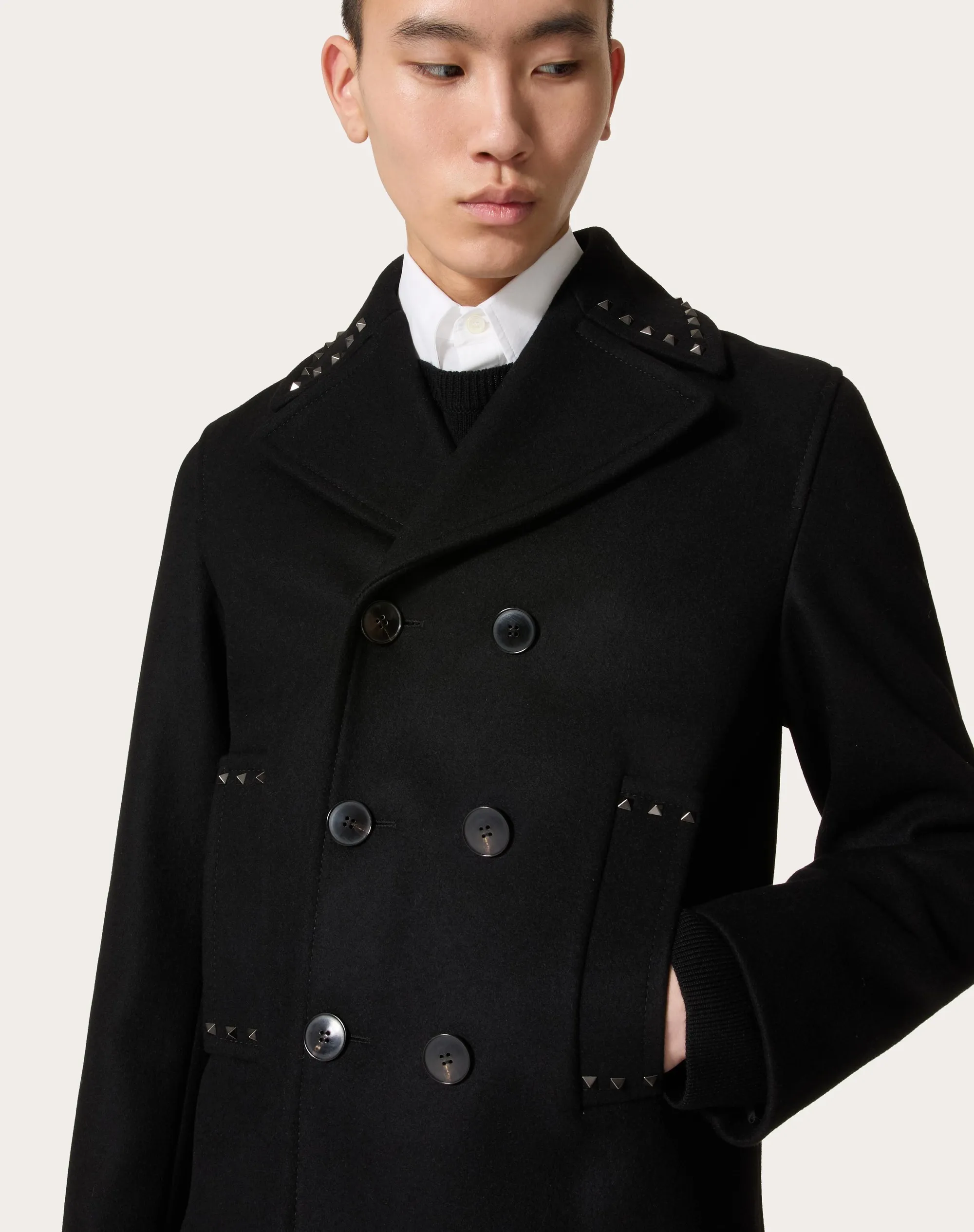 PEACOAT IN PANNO DI LANA CON BORCHIE BLACK UNTITLED