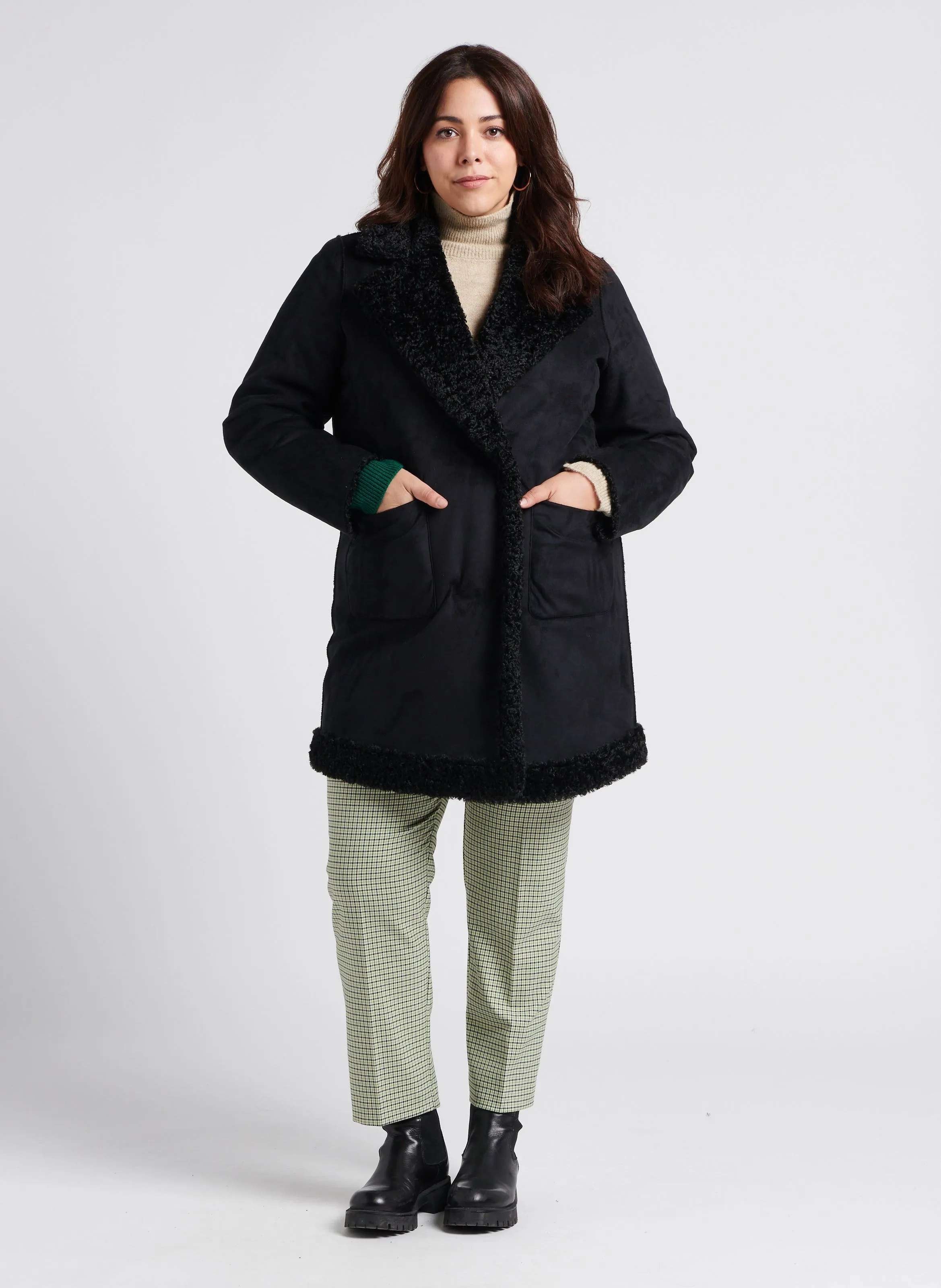  PERSONA by Marina Rinaldi   EDEN - Cappotto lungo double face con colletto in peluche | Nero