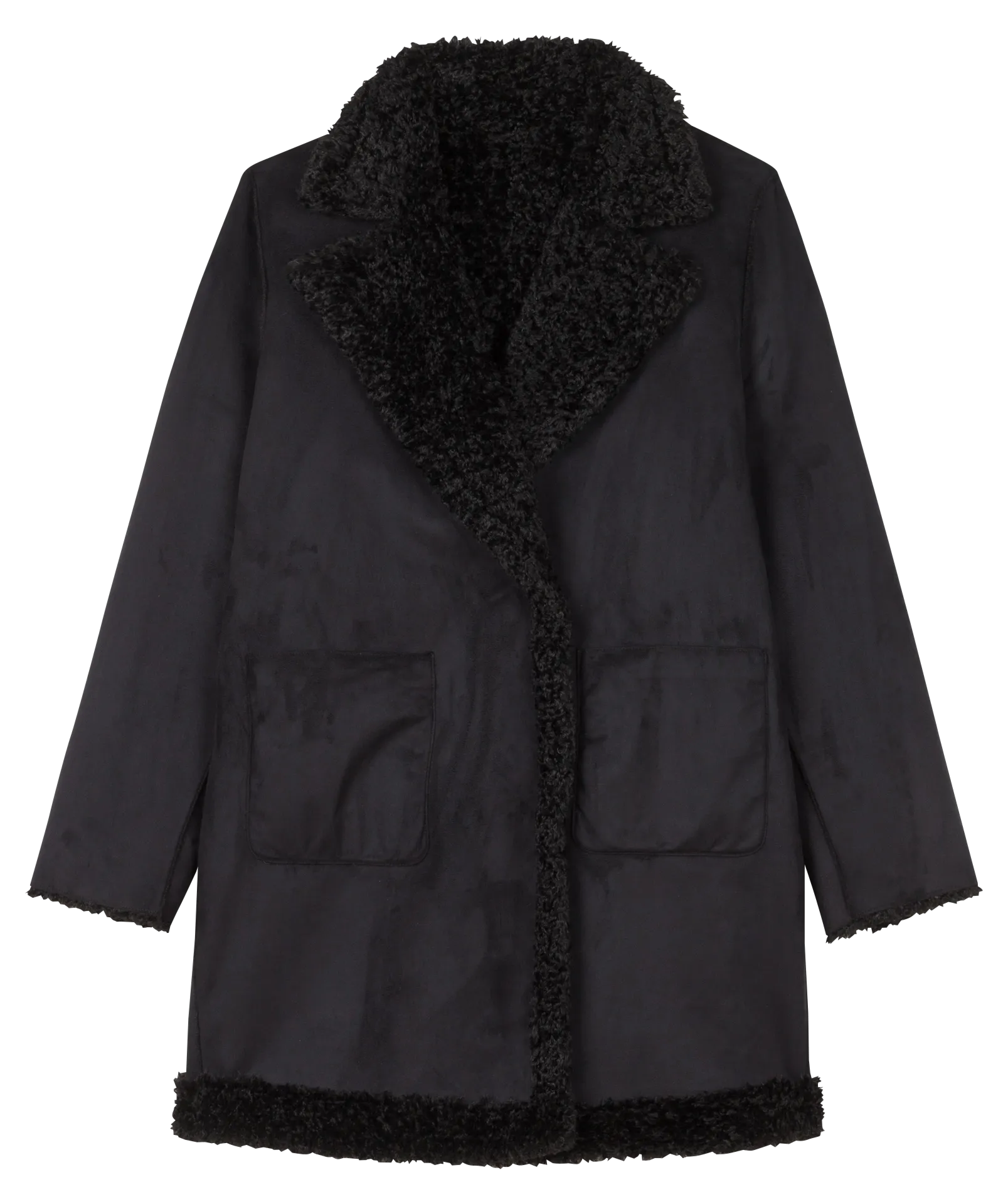  PERSONA by Marina Rinaldi   EDEN - Cappotto lungo double face con colletto in peluche | Nero