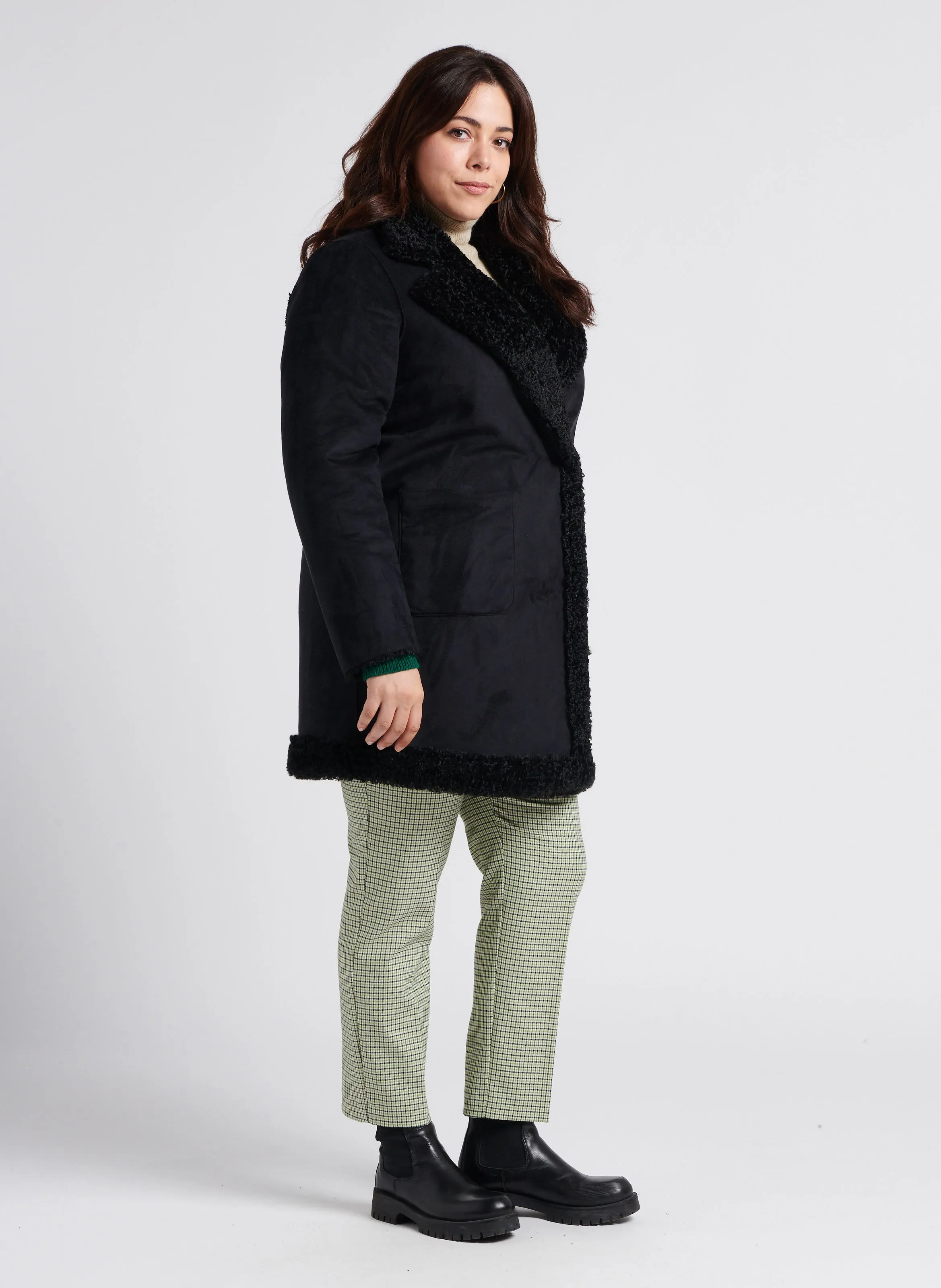  PERSONA by Marina Rinaldi   EDEN - Cappotto lungo double face con colletto in peluche | Nero