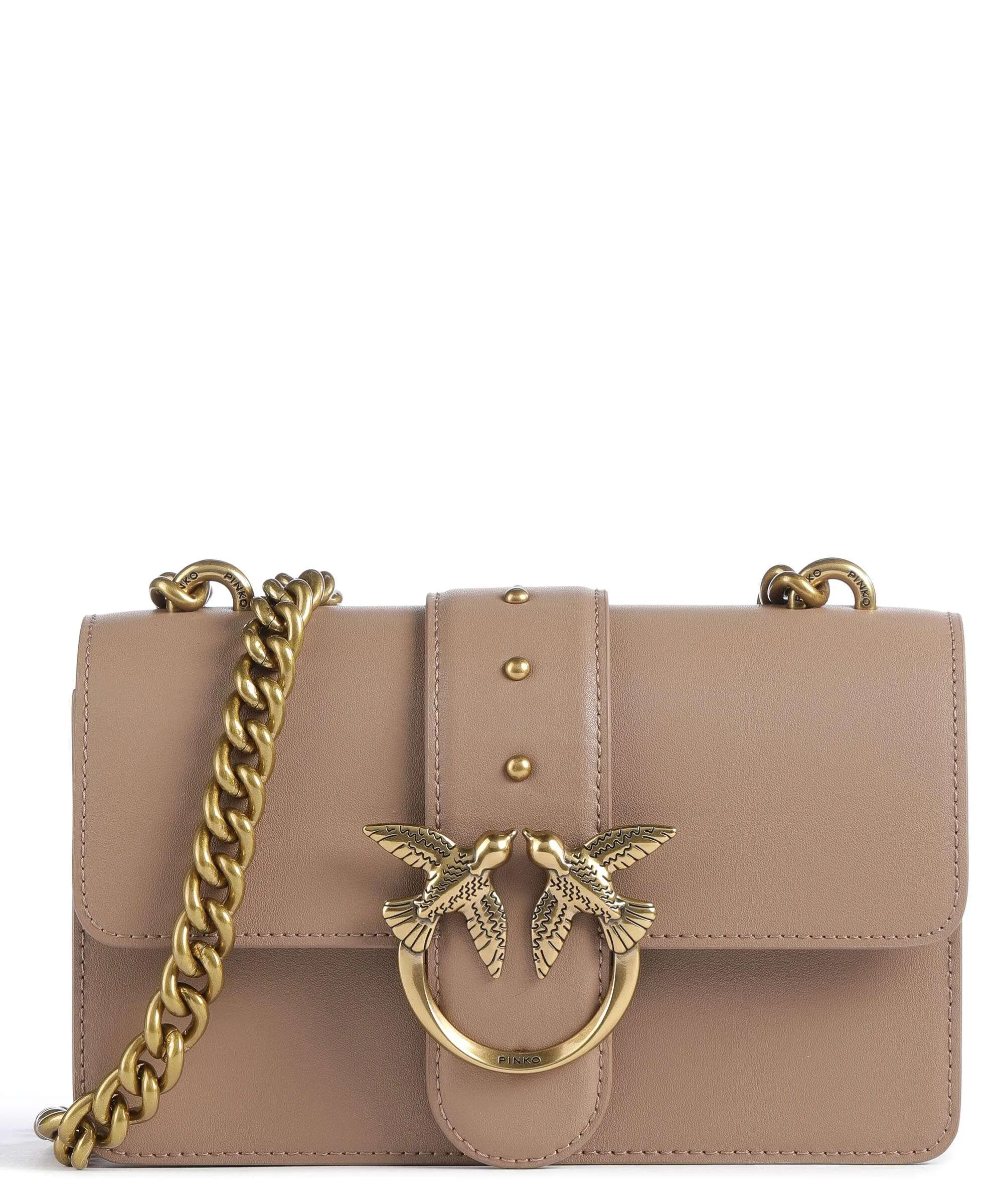 Pinko Love One Mini Borsa a tracolla pelle di vacchetta finemente grana marrone chiaro  