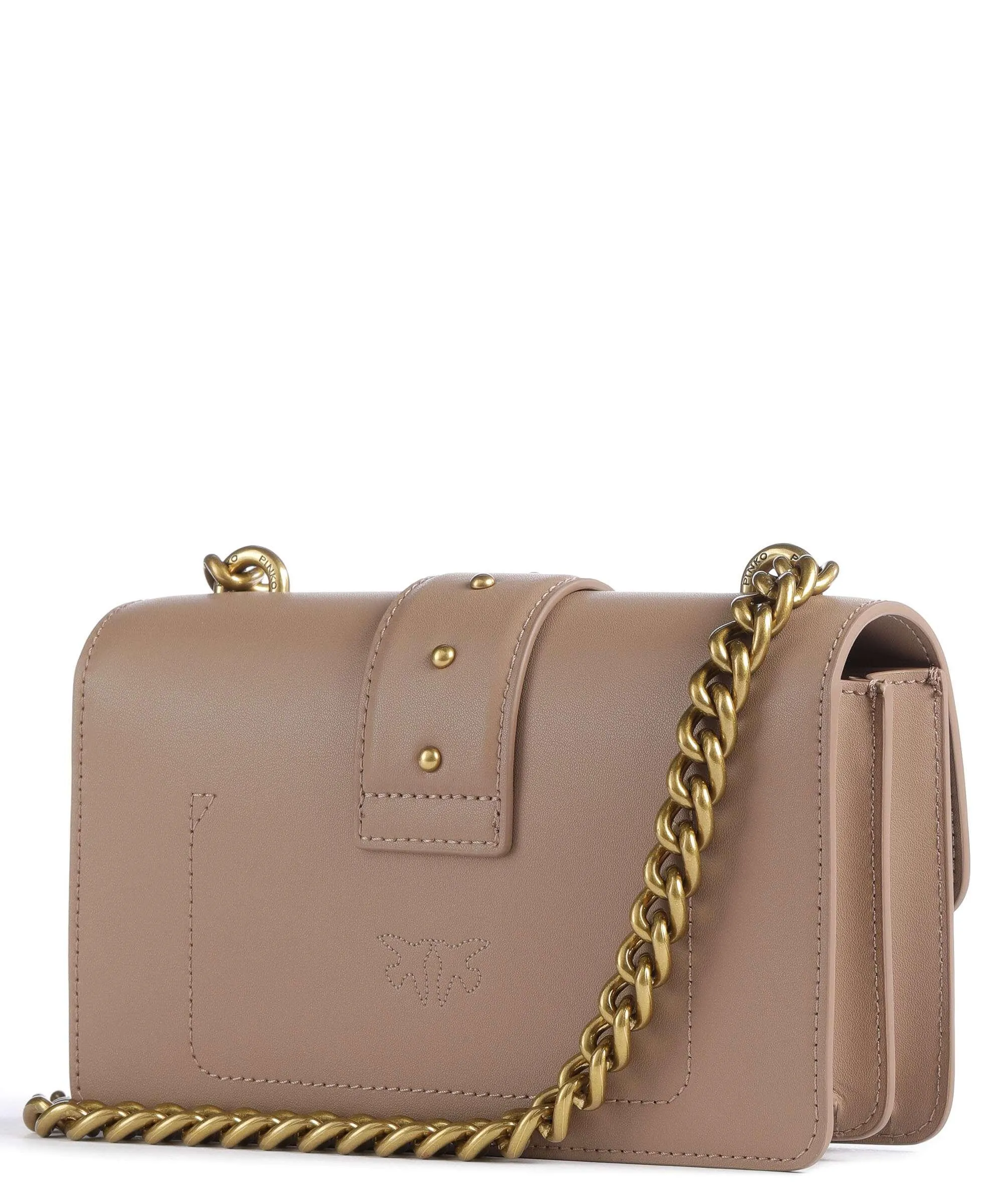  Pinko Love One Mini Borsa a tracolla pelle di vacchetta finemente grana marrone chiaro  