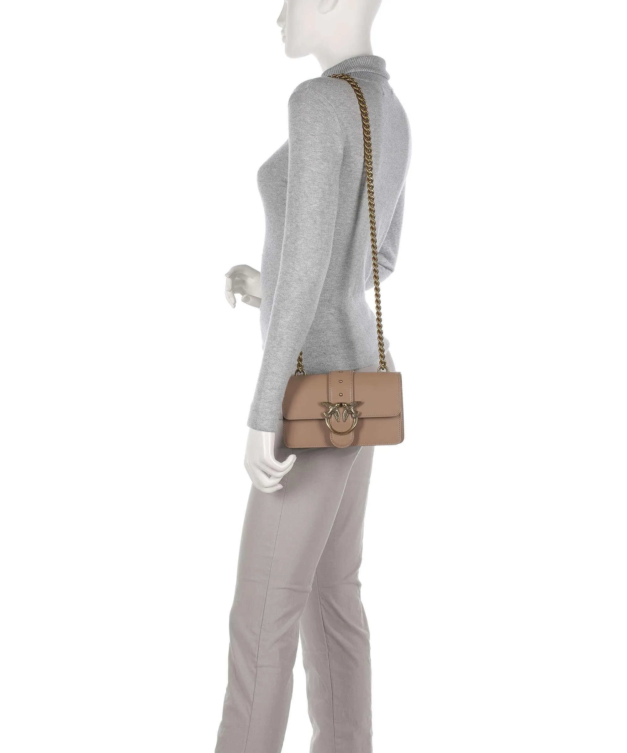  Pinko Love One Mini Borsa a tracolla pelle di vacchetta finemente grana marrone chiaro  