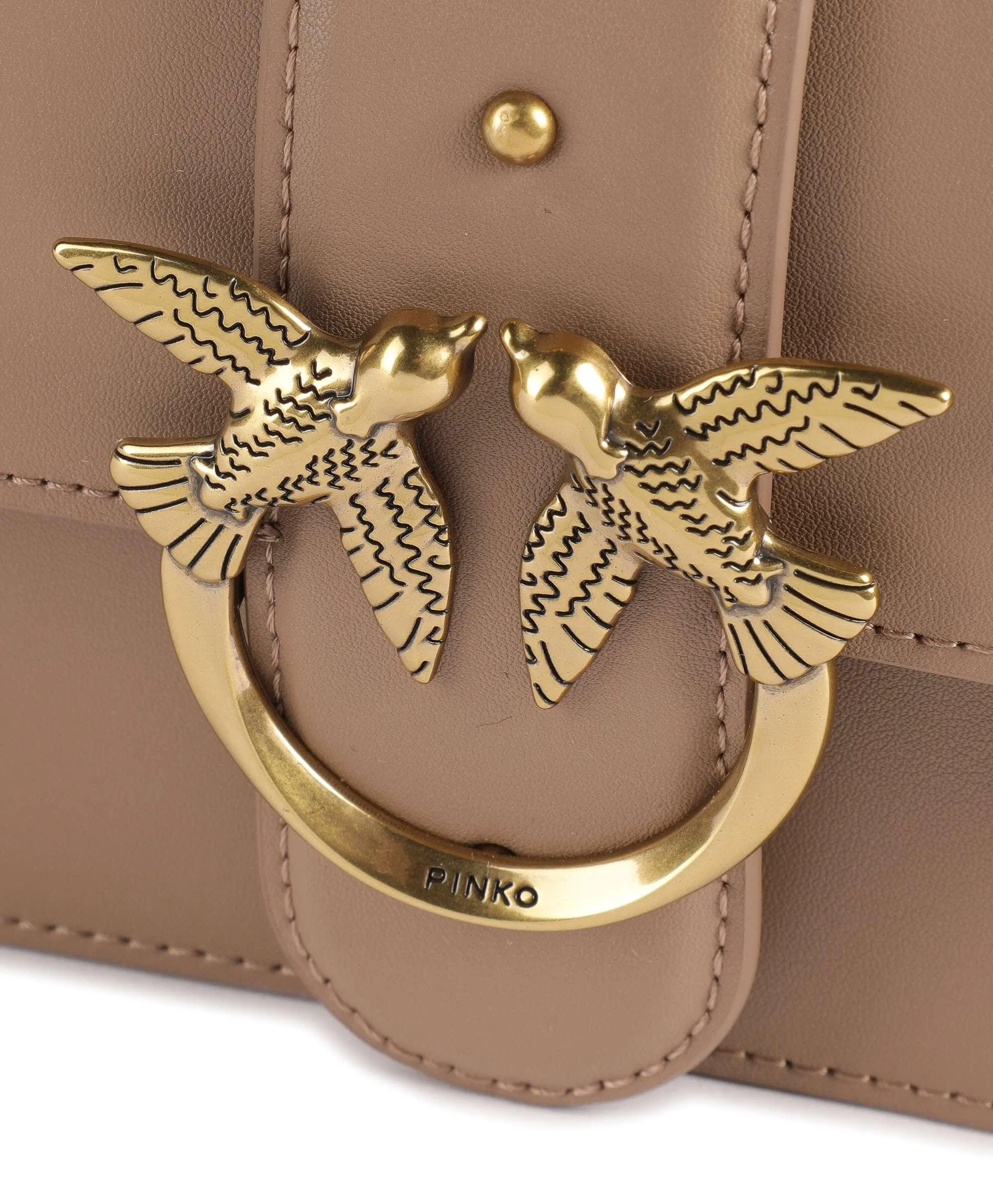  Pinko Love One Mini Borsa a tracolla pelle di vacchetta finemente grana marrone chiaro  