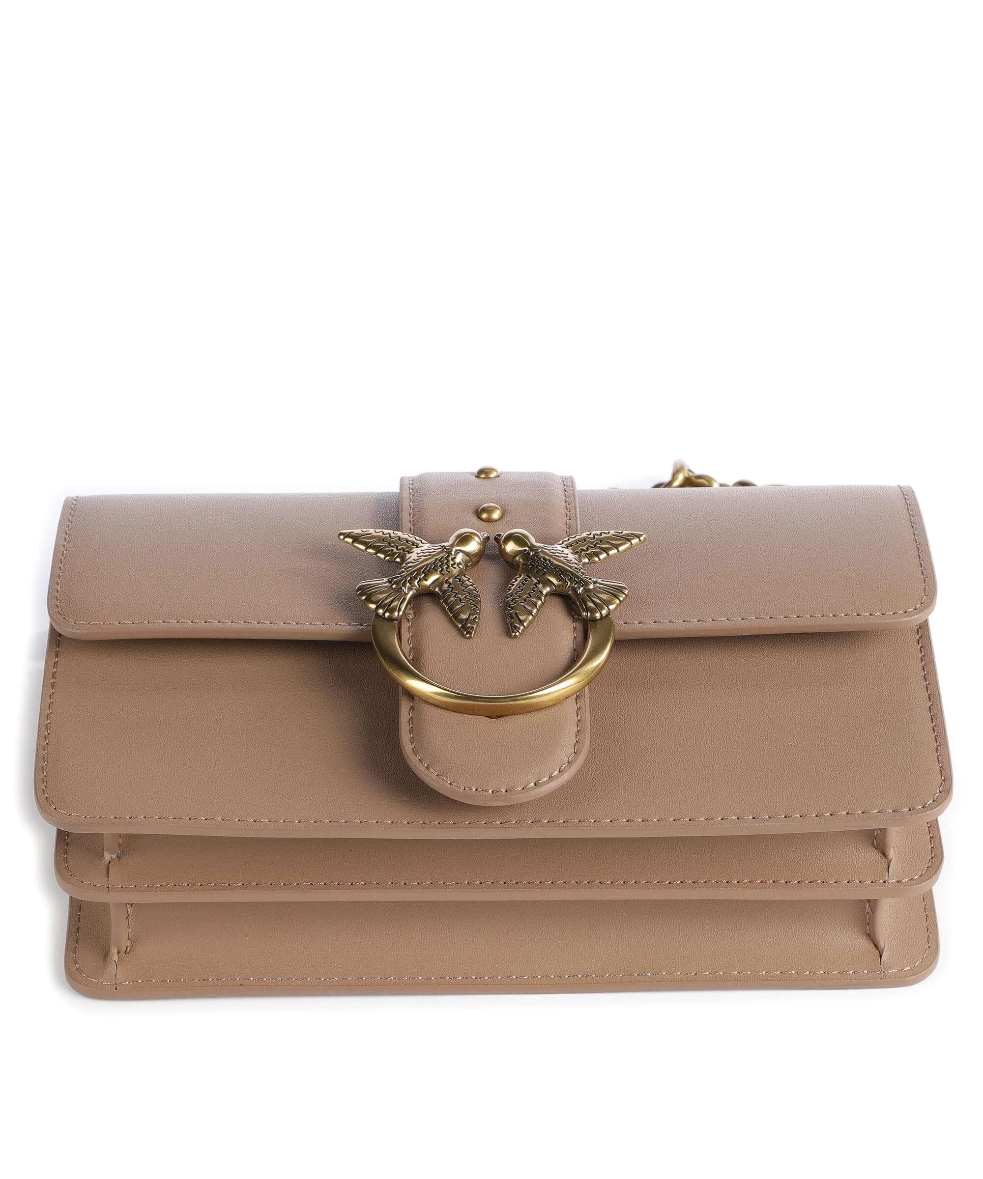  Pinko Love One Mini Borsa a tracolla pelle di vacchetta finemente grana marrone chiaro  