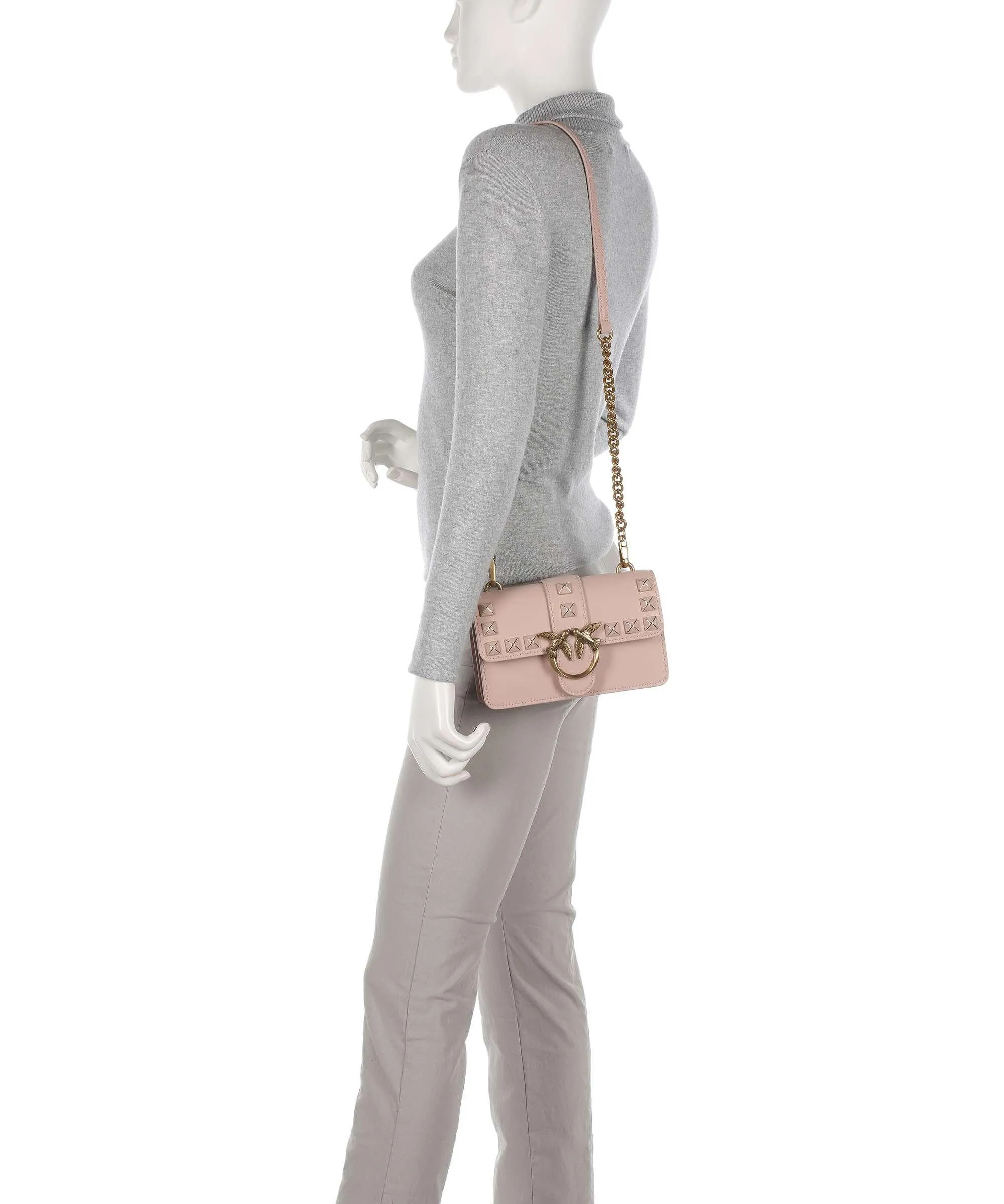  Pinko Love One Mini Borsa a tracolla pelle di vacchetta finemente grana rosa antico  