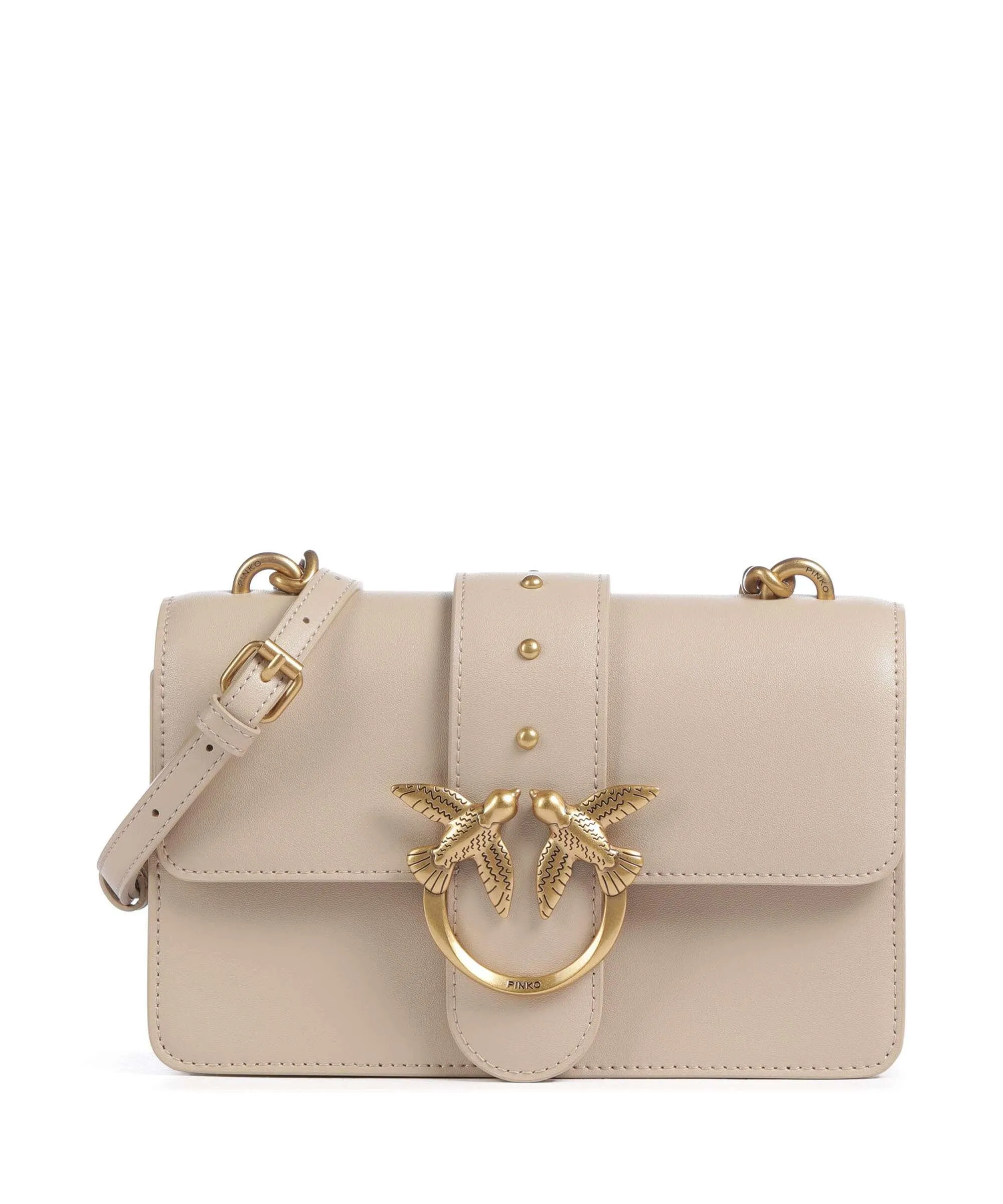  Pinko Love One Mini Borsa a tracolla pelle di vitello finemente grana beige  