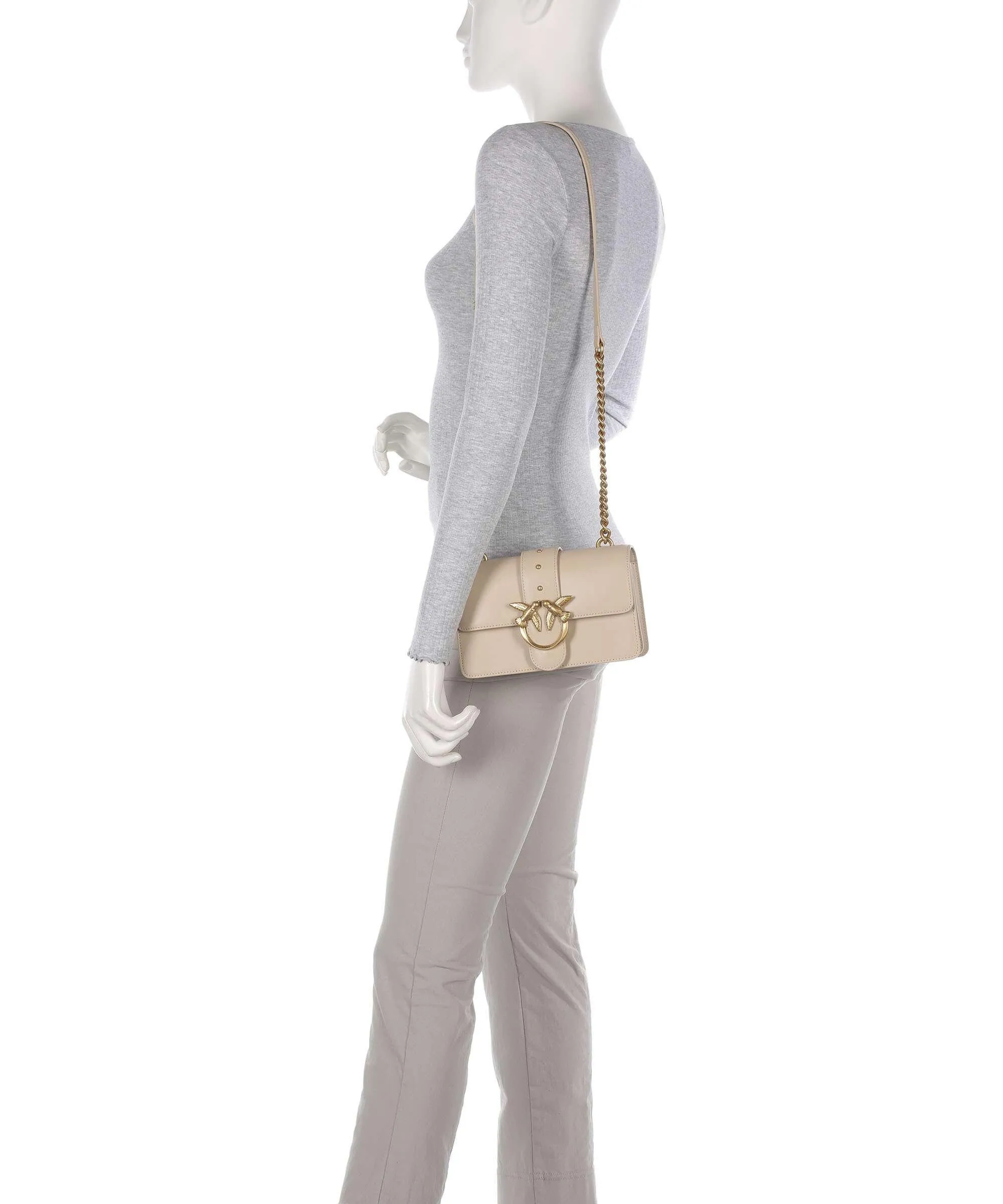  Pinko Love One Mini Borsa a tracolla pelle di vitello finemente grana beige  