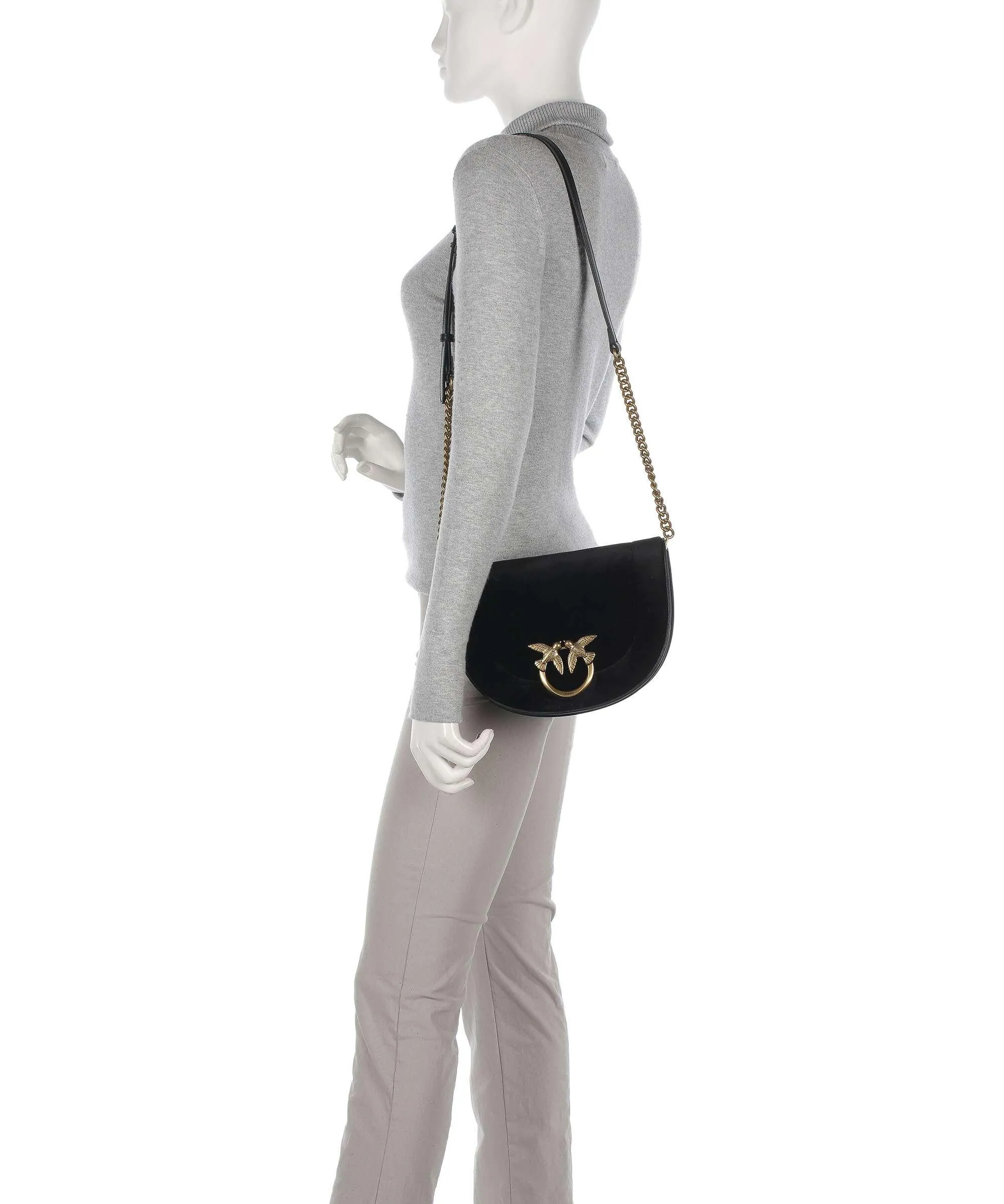  Pinko Love Round Click Classic Borsa a tracolla cotone nero  