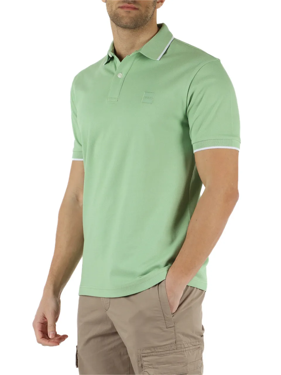 Polo slim fit in cotone piquet con patch logo frontale