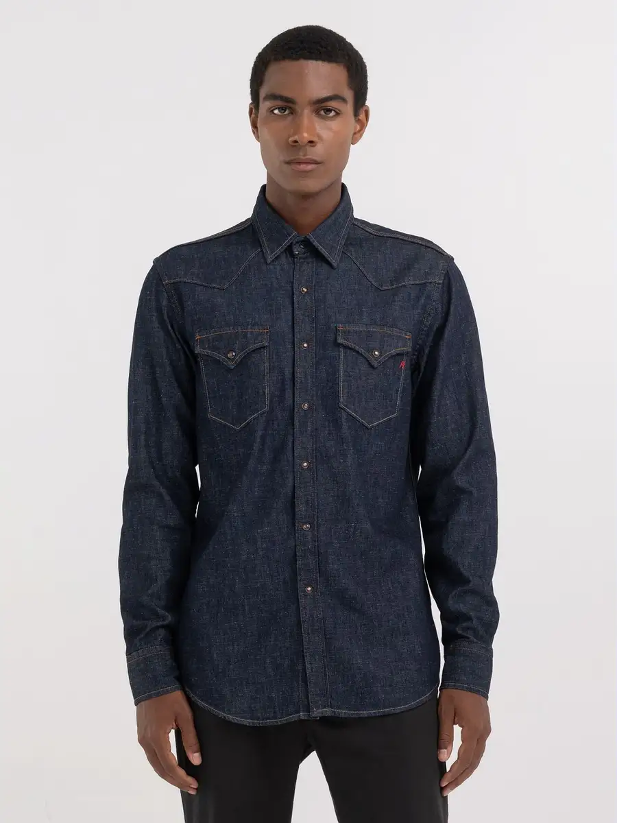 REPLAY Camicia western in indigo denim