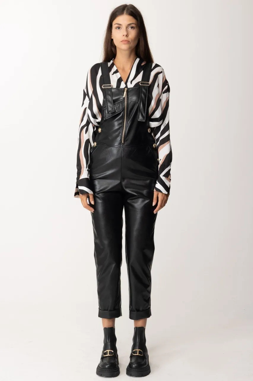 Salopette in pelle Nero