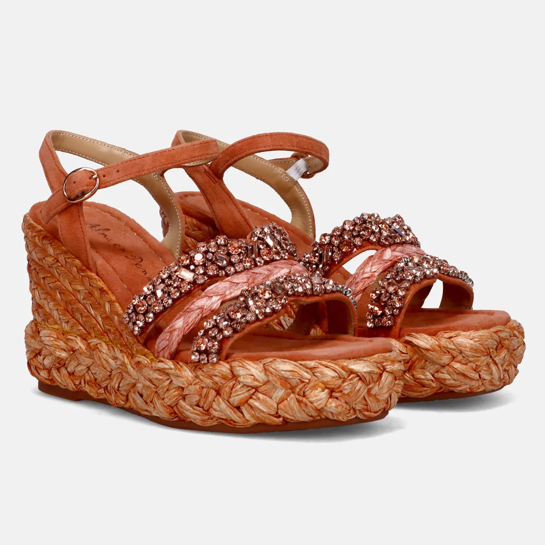 Sandalo Alma En Pena arancio in camoscio con dettaglio di strass