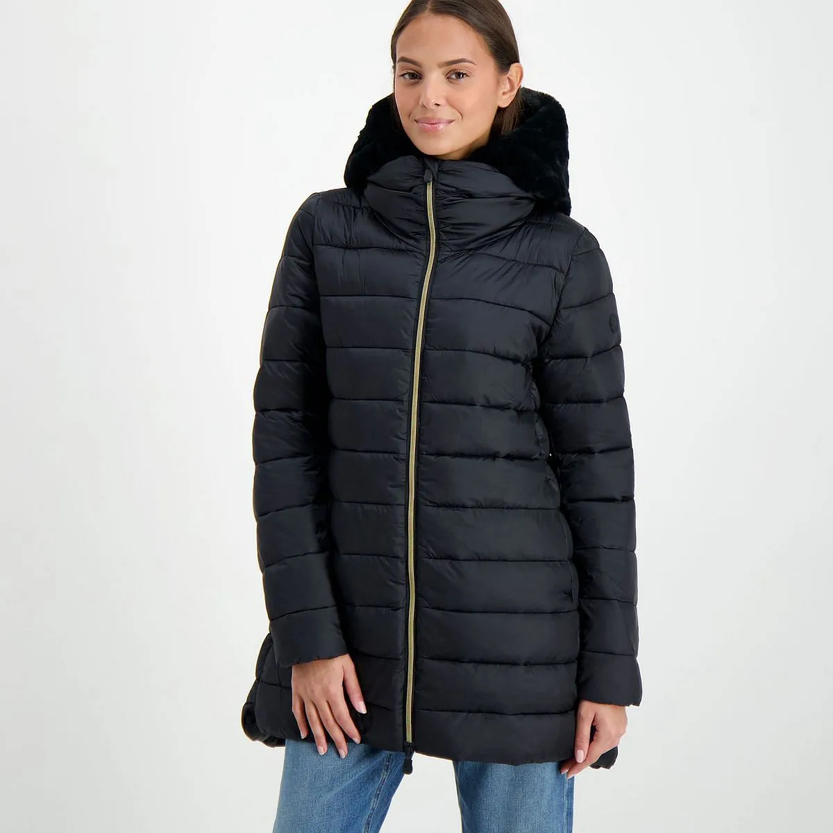      SAVE THE DUCK PIUMINO LUNGO CON ECOPELLICCIA STACCABILE DONNA  