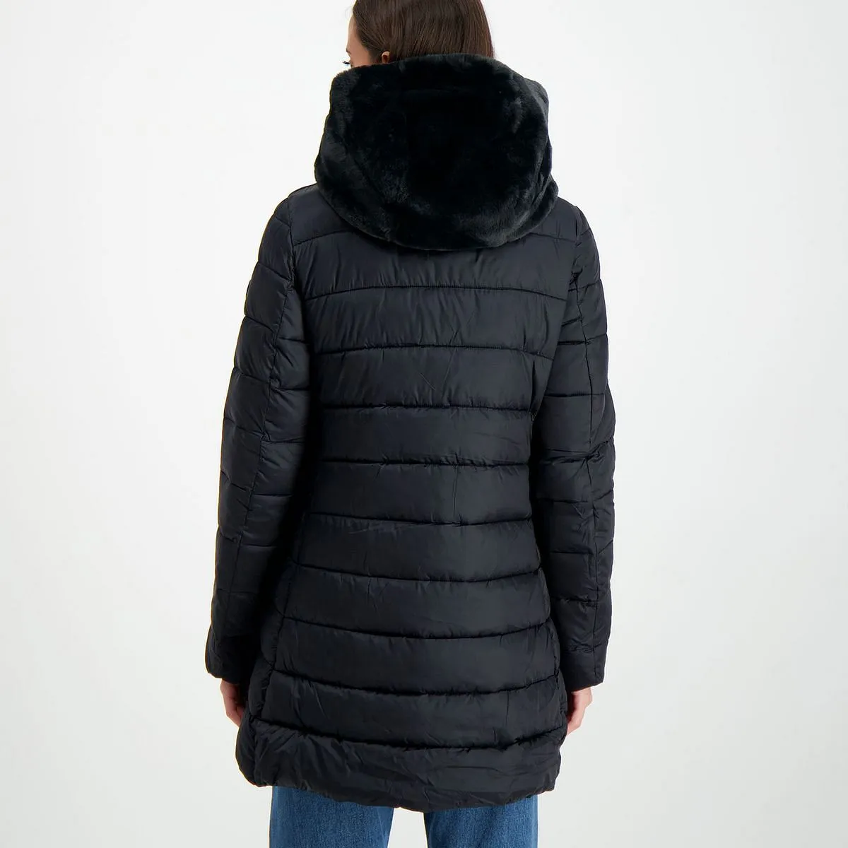      SAVE THE DUCK PIUMINO LUNGO CON ECOPELLICCIA STACCABILE DONNA  