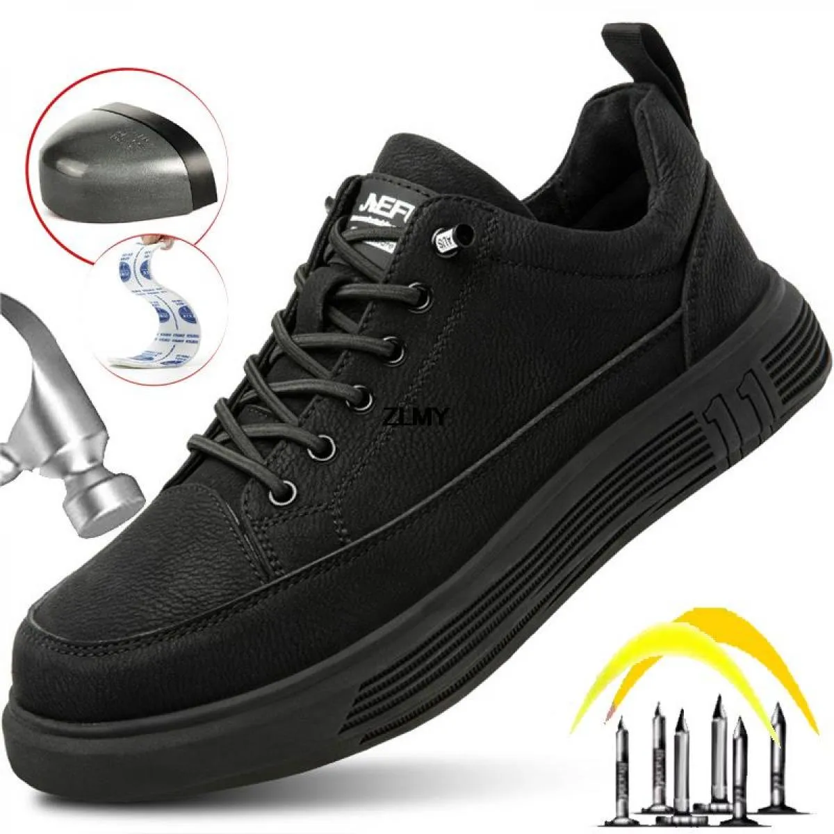 Scarpe antinfortunistiche in pelle micro Scarpe da lavoro anti-pugnalate da uomo Sneakers con punta in acciaio Stivali antinfort