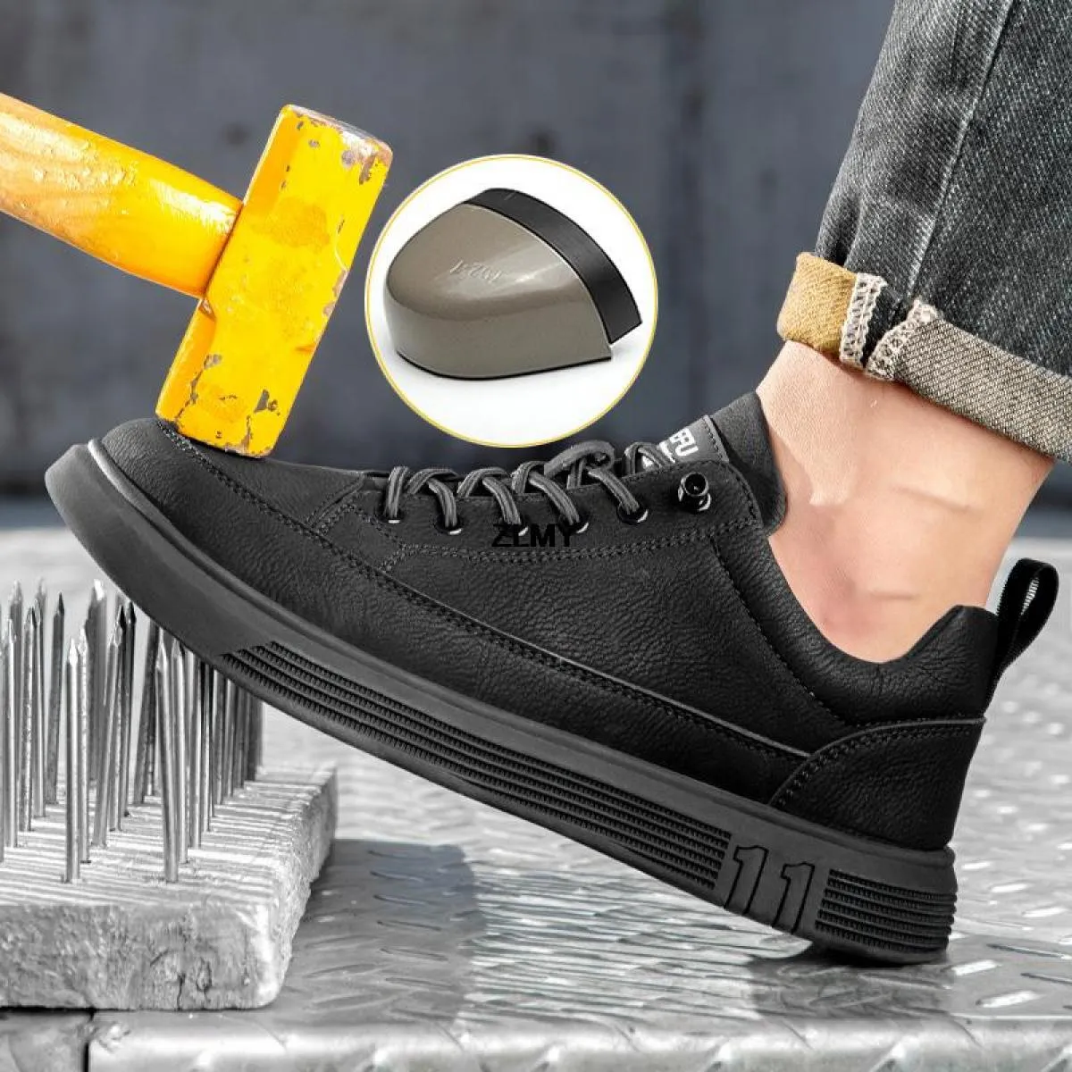 Scarpe antinfortunistiche in pelle micro Scarpe da lavoro anti-pugnalate da uomo Sneakers con punta in acciaio Stivali antinfort