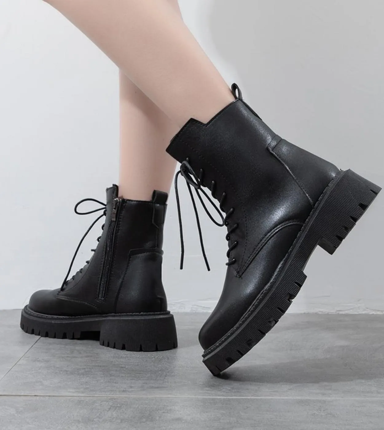 Scarpe autunnali da donna Donna Zeppa Tacco medio Piattaforma Caviglia in pelle Bianco 2022 Stivali sportivi da donna Sneakers i