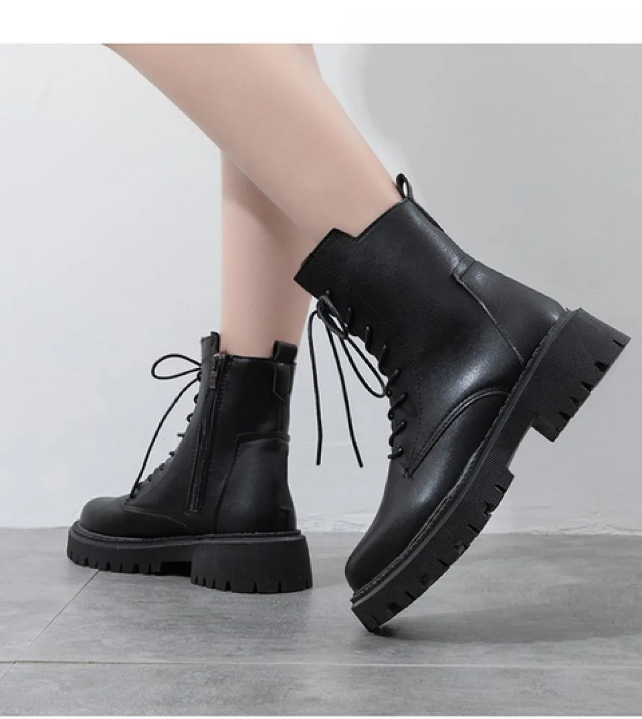 Scarpe autunnali da donna Donna Zeppa Tacco medio Piattaforma Caviglia in pelle Bianco 2022 Stivali sportivi da donna Sneakers i