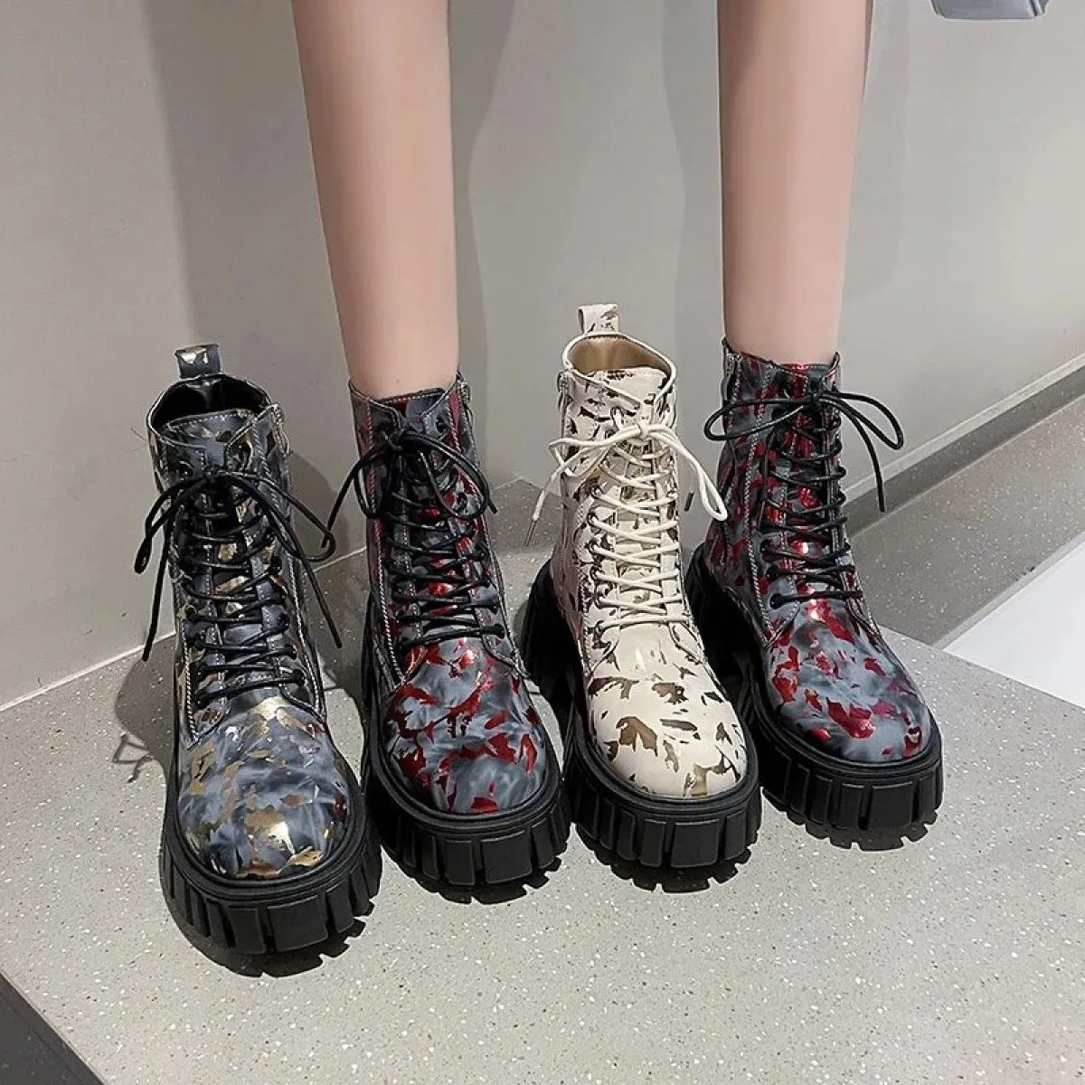 Scarpe Per Le Donne 2023 Nuovo Lace Up/on Tacchi Alti delle Donne Autunno di Alta Qualità Tacco Quadrato Punta Rotonda Stivali d