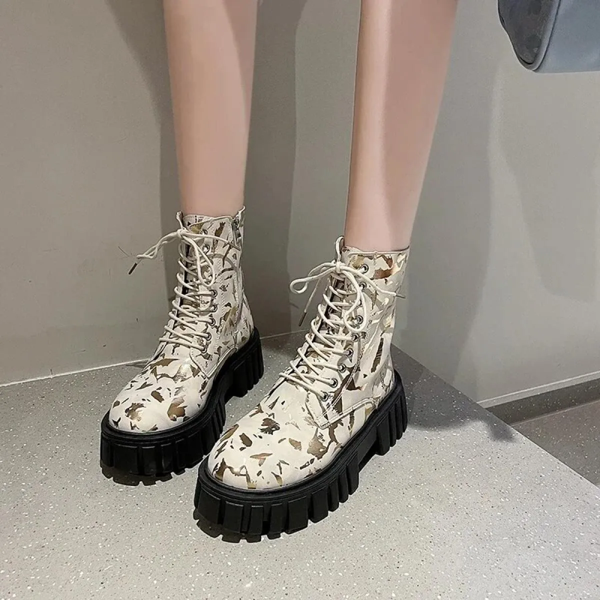 Scarpe Per Le Donne 2023 Nuovo Lace Up/on Tacchi Alti delle Donne Autunno di Alta Qualità Tacco Quadrato Punta Rotonda Stivali d