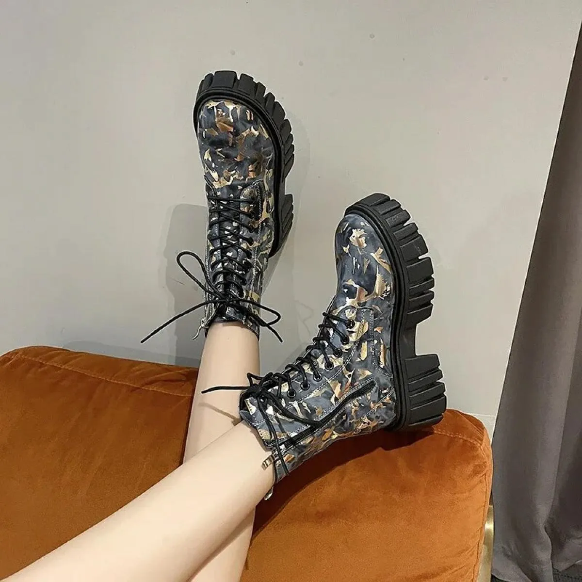 Scarpe Per Le Donne 2023 Nuovo Lace Up/on Tacchi Alti delle Donne Autunno di Alta Qualità Tacco Quadrato Punta Rotonda Stivali d
