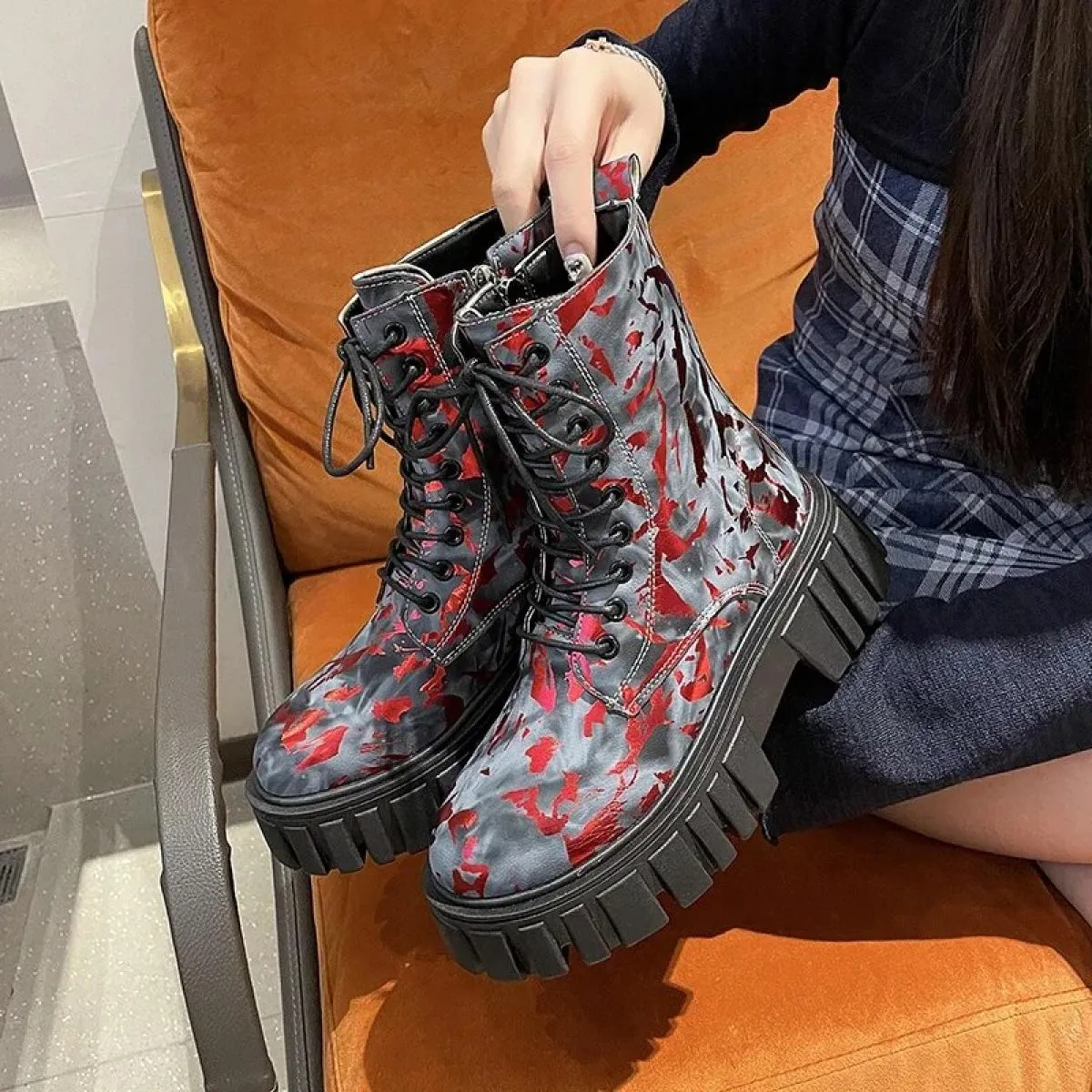 Scarpe Per Le Donne 2023 Nuovo Lace Up/on Tacchi Alti delle Donne Autunno di Alta Qualità Tacco Quadrato Punta Rotonda Stivali d