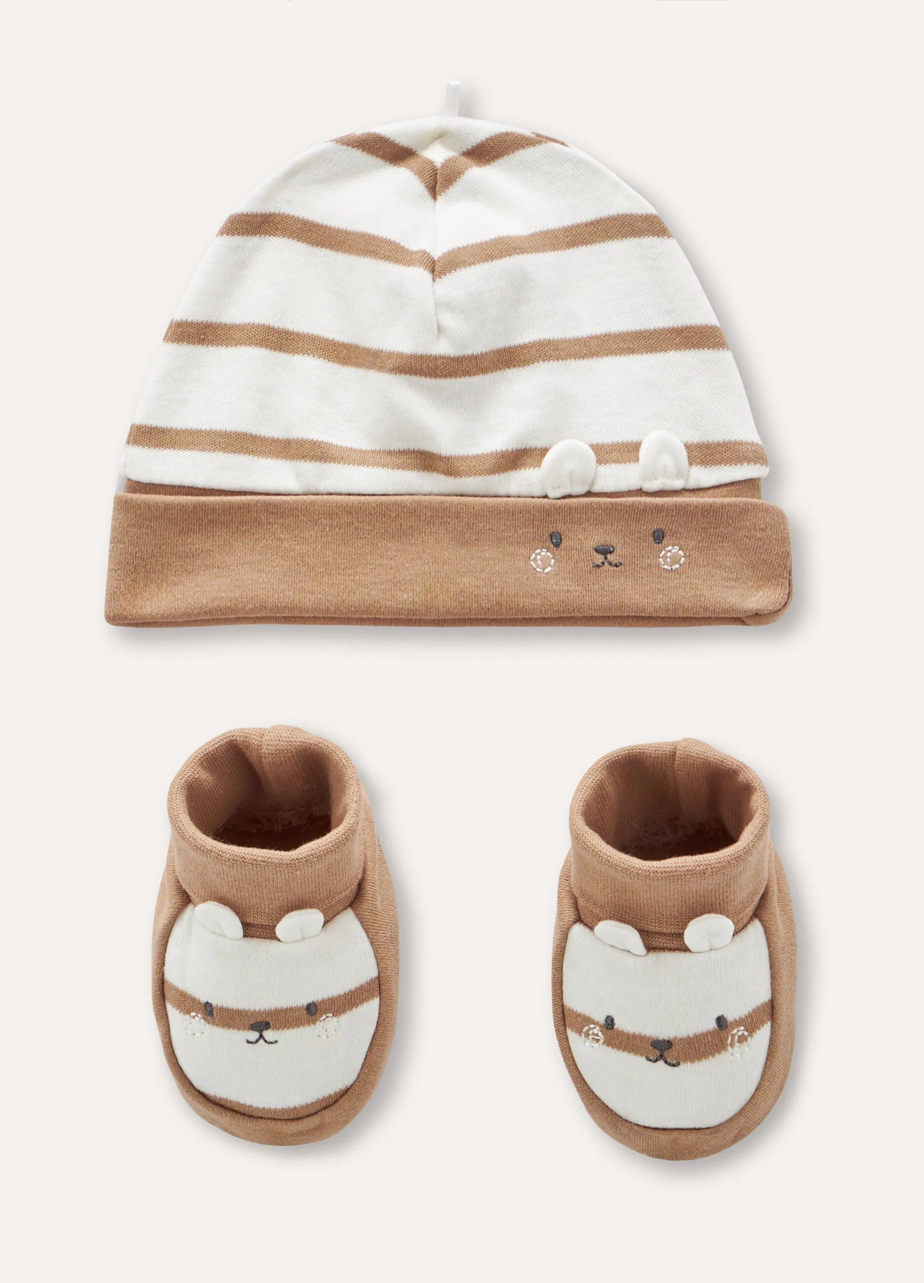 Set berretto e scarpine a righe