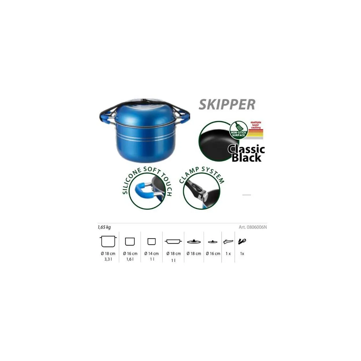 Set completo 9+1 Pentole e Padelle Campeggio SKIPPER POPOTE ⌀22 cm Brunner
