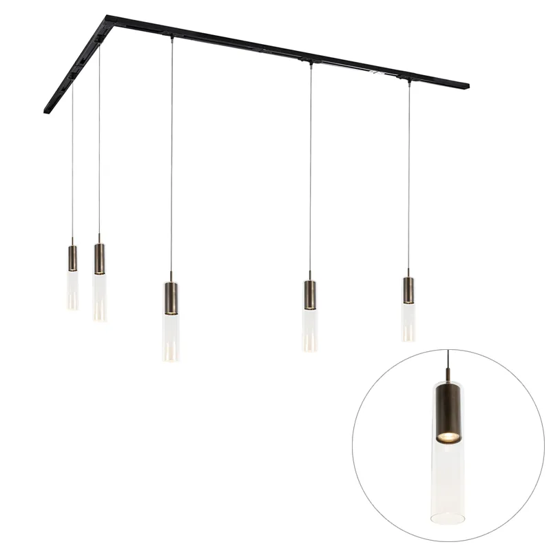 Sistema di illuminazione su binario moderno con 5 luci a sospensione bronzo scuro monofase - Iconic Lloyd