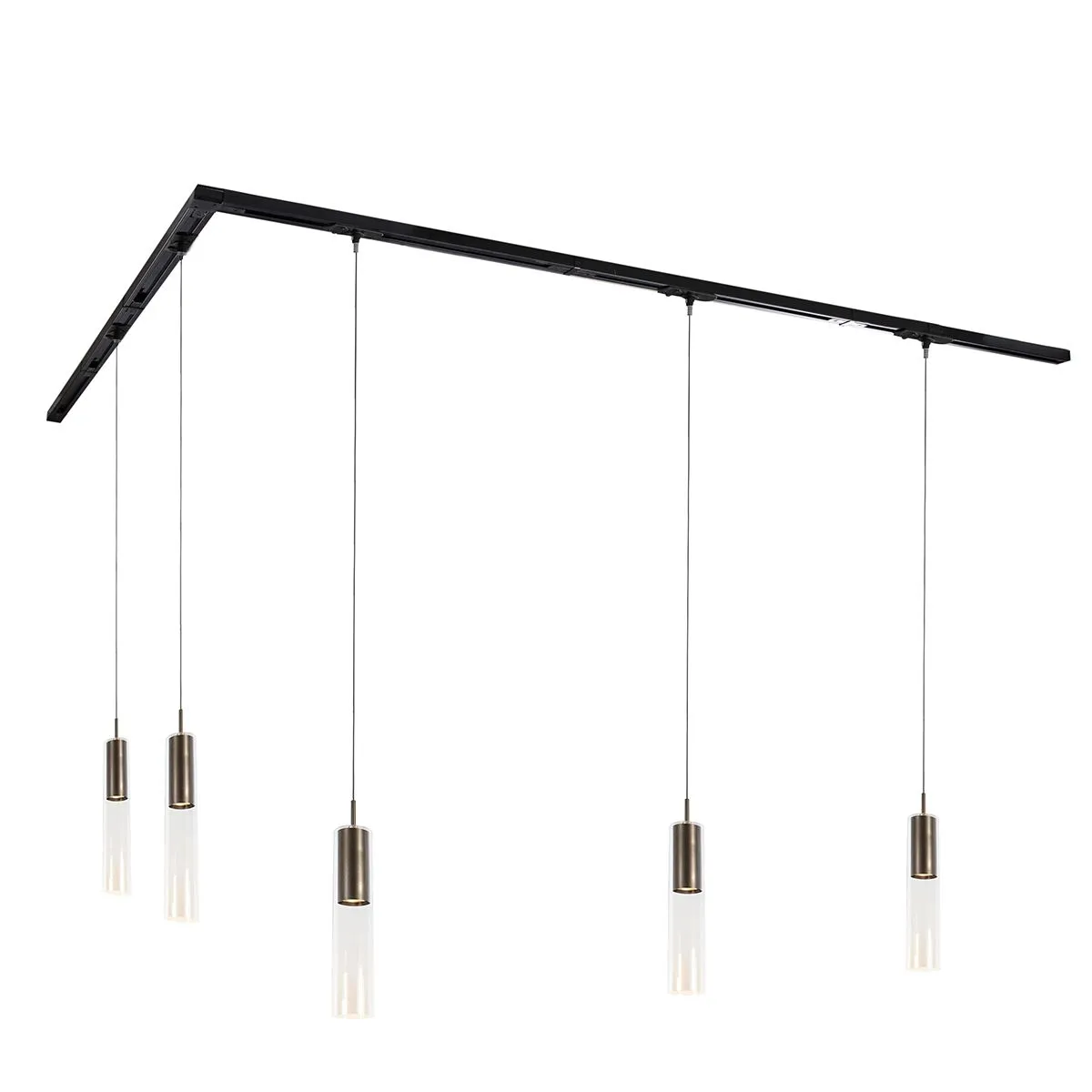 Sistema di illuminazione su binario moderno con 5 luci a sospensione bronzo scuro monofase - Iconic Lloyd