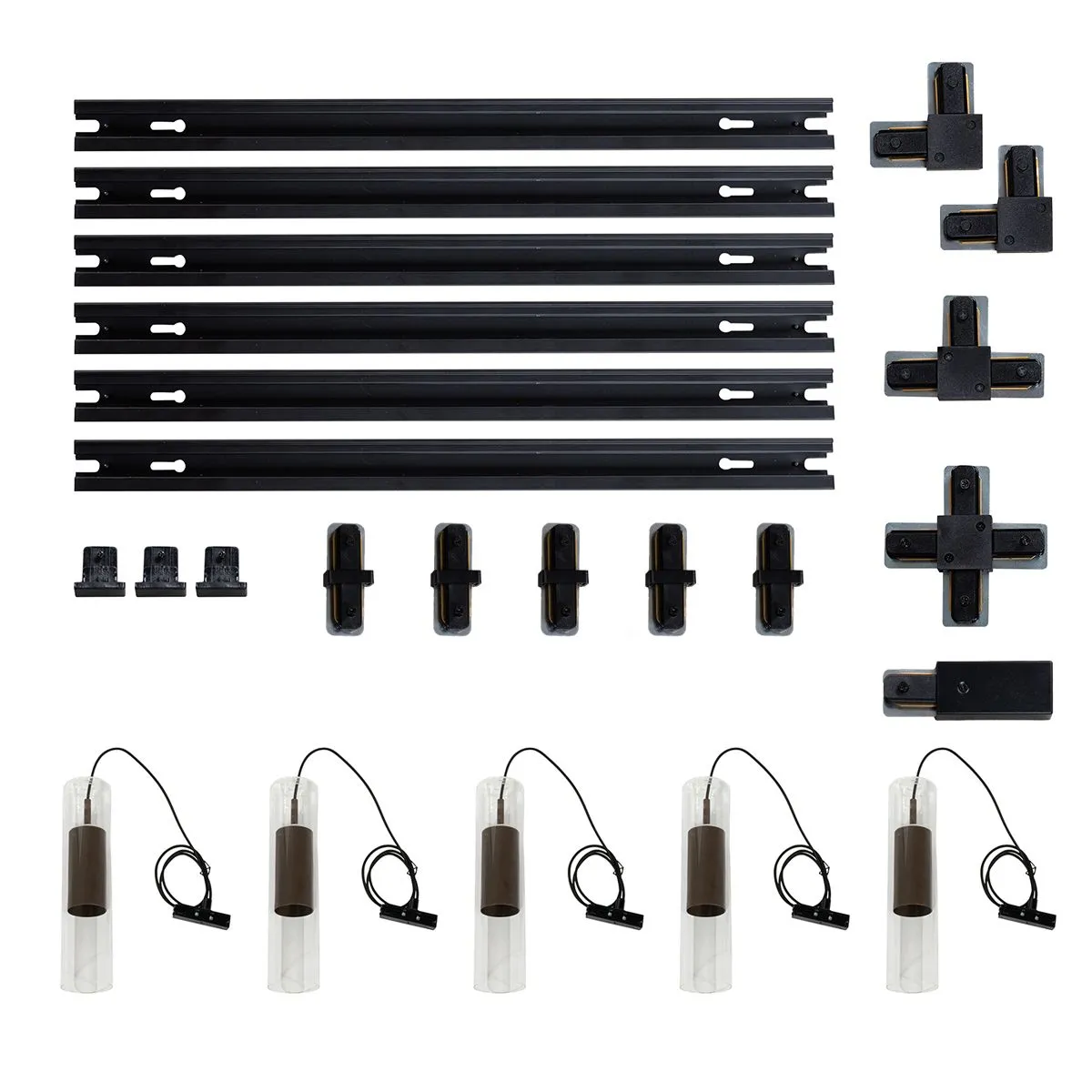 Sistema di illuminazione su binario moderno con 5 luci a sospensione bronzo scuro monofase - Iconic Lloyd