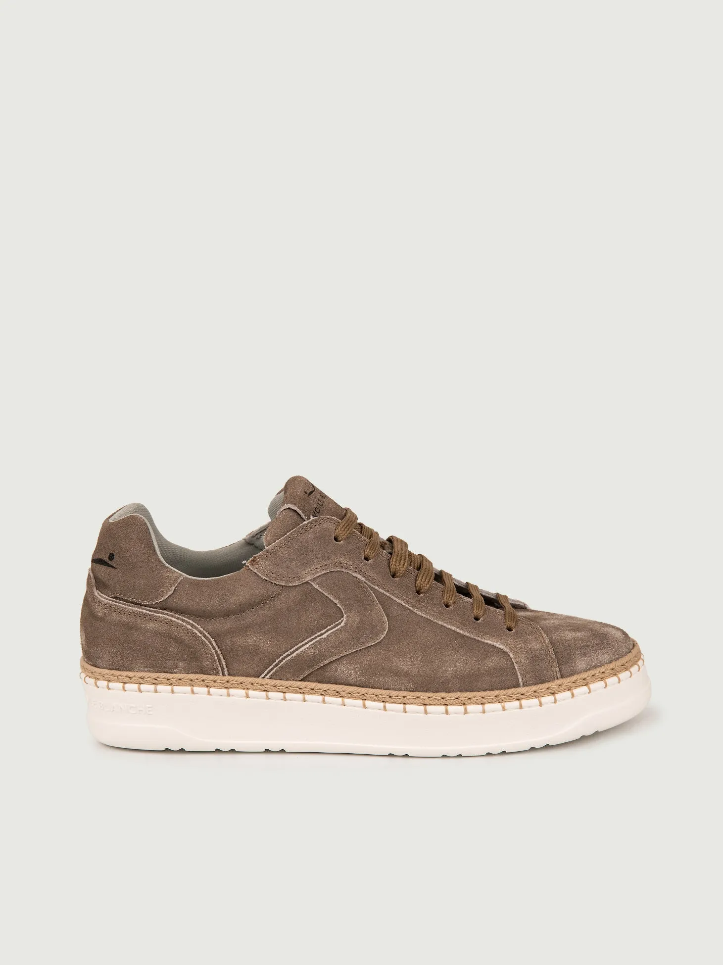 SNEAKER IN PELLE SCAMOSCIATA TAUPE CON INSERTO IN CORDA