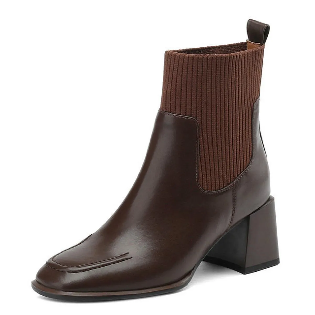 Stivali basic alla caviglia da donna con tacco alto spesso Autunno Inverno Vera pelle lavorata a maglia punta quadrata Scarpe da