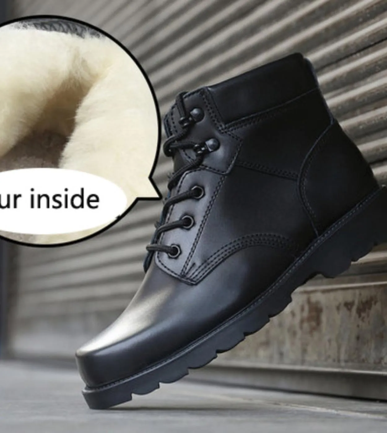 Stivali da combattimento da uomo in vera pelle Puntale in acciaio Pelliccia invernale Scarpe da uomo tattiche Scarpe da uomo di