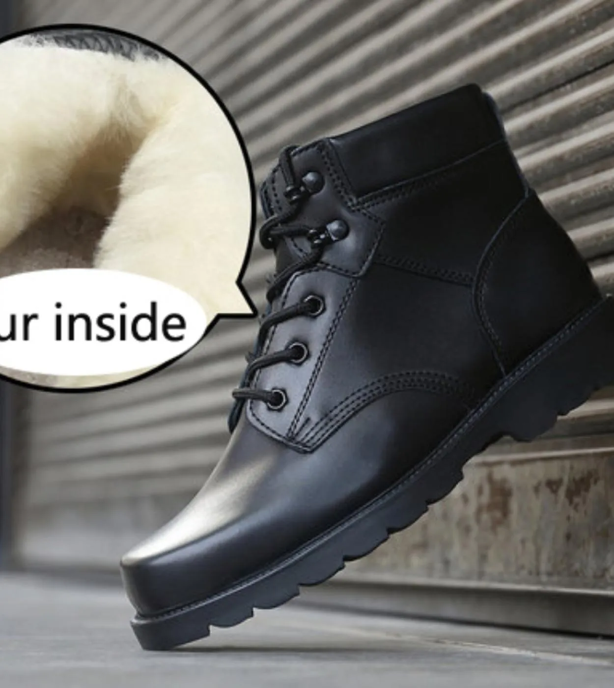 Stivali da combattimento da uomo in vera pelle Puntale in acciaio Pelliccia invernale Scarpe da uomo tattiche Scarpe da uomo di