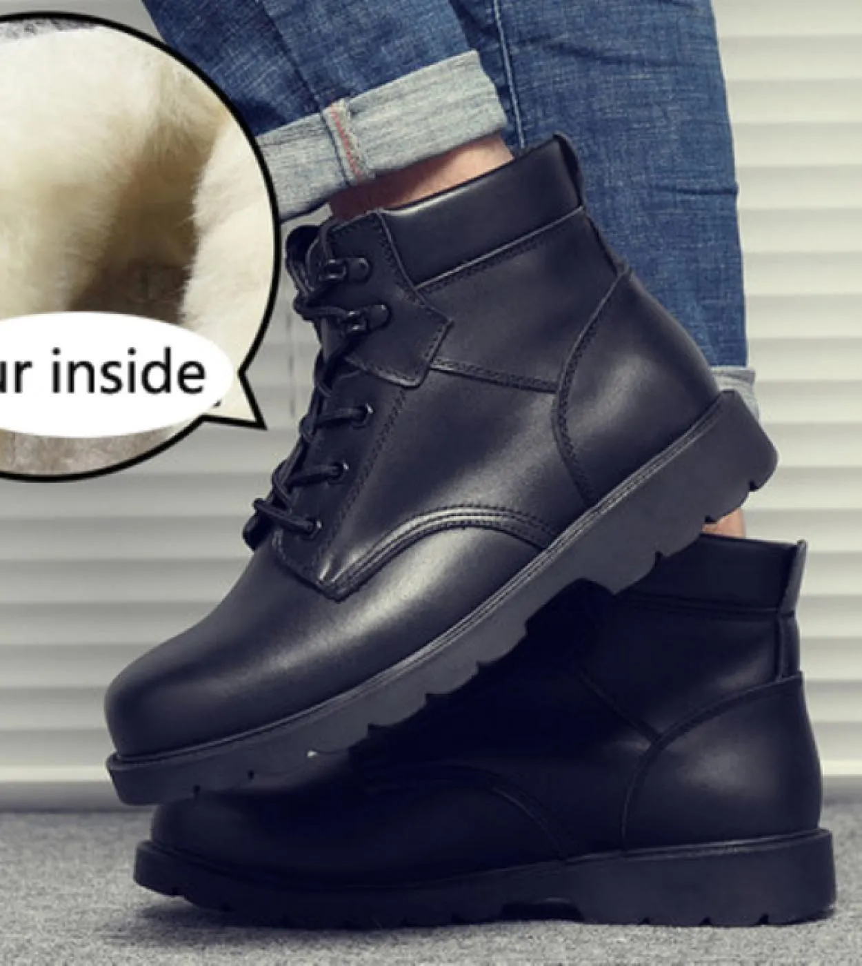 Stivali da combattimento da uomo in vera pelle Puntale in acciaio Pelliccia invernale Scarpe da uomo tattiche Scarpe da uomo di