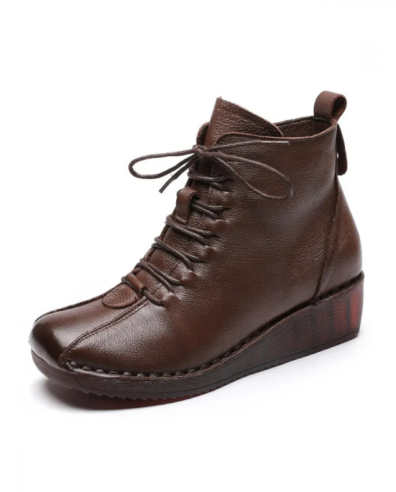 Stivali da donna in morbida pelle bovina stile retrò autunno e inverno nuovo stile con zeppa suola morbida più stivale in cotone