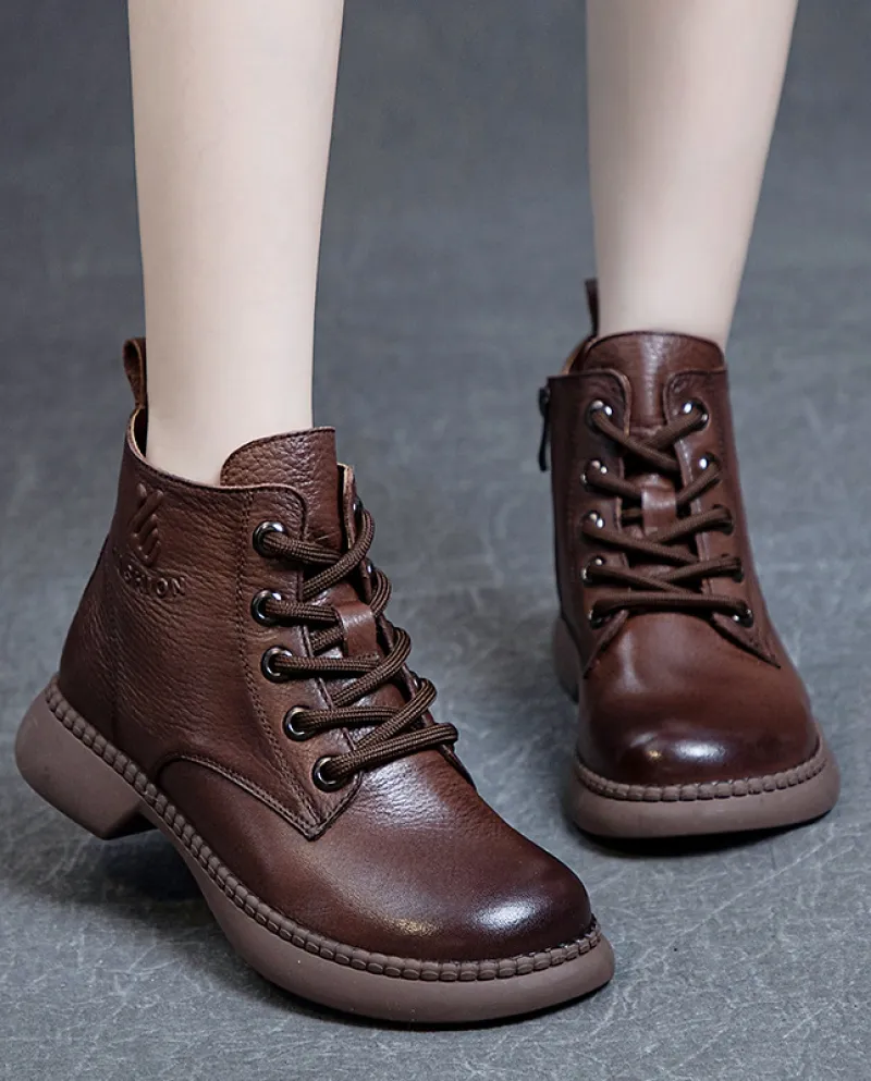 Stivali da donna in vera pelle nuovo stile autunno e inverno, tacco spesso, suola morbida, strato superiore lavato, morbida pell