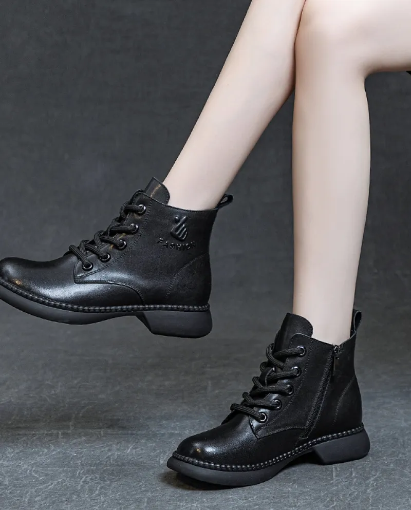 Stivali da donna in vera pelle nuovo stile autunno e inverno, tacco spesso, suola morbida, strato superiore lavato, morbida pell