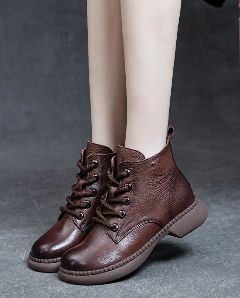 Stivali da donna in vera pelle nuovo stile autunno e inverno, tacco spesso, suola morbida, strato superiore lavato, morbida pell