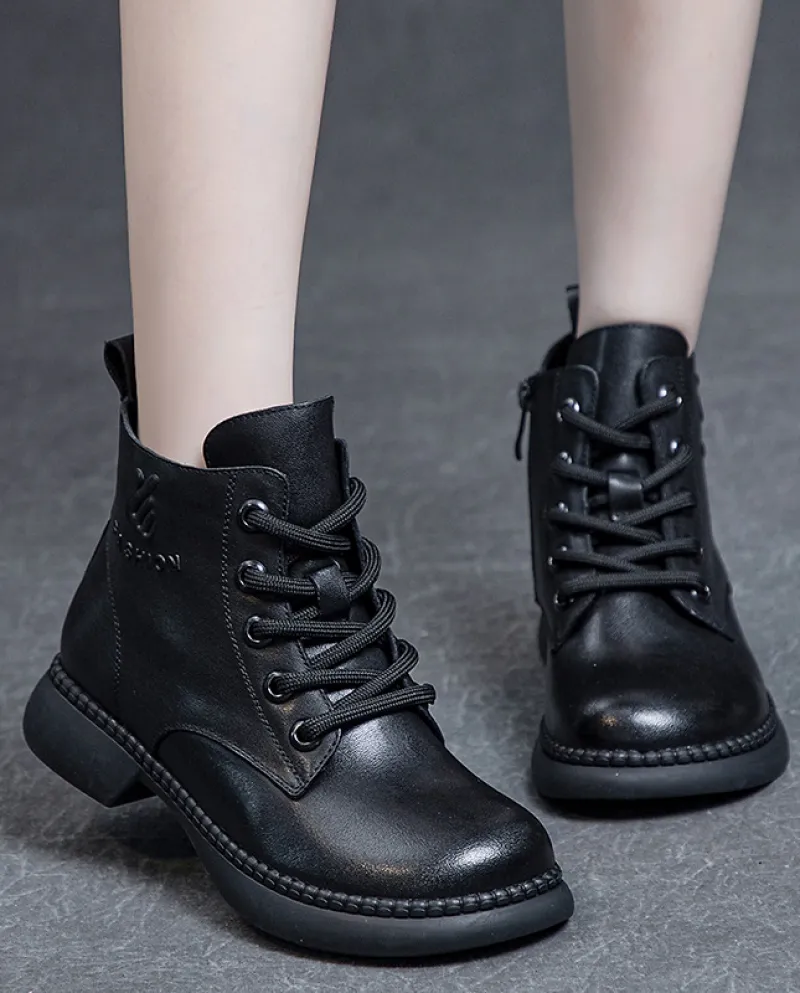 Stivali da donna in vera pelle nuovo stile autunno e inverno, tacco spesso, suola morbida, strato superiore lavato, morbida pell